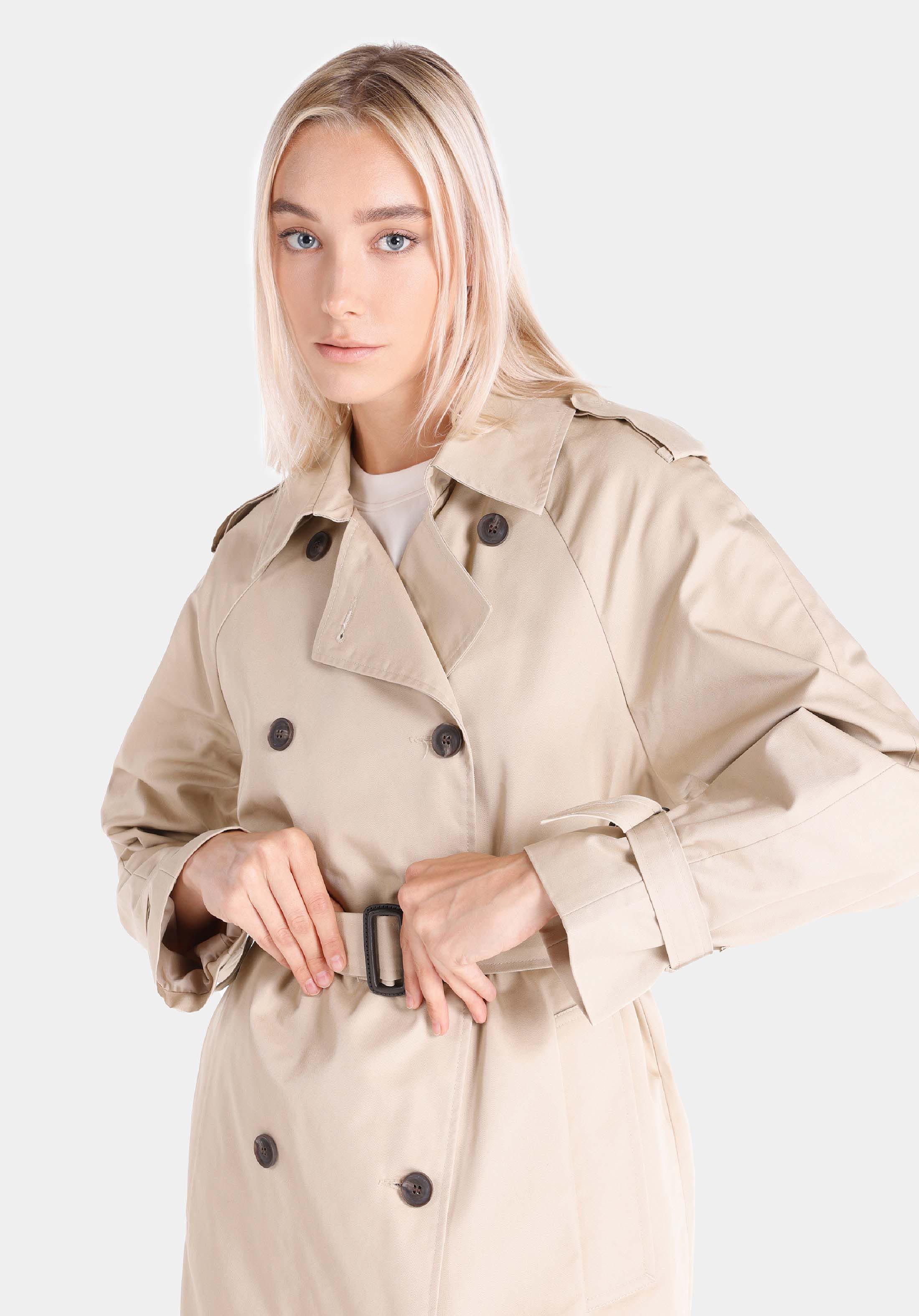 Regular Fit Shirt Neck Düğmeli Astarlı  Kadın Bej Mont
