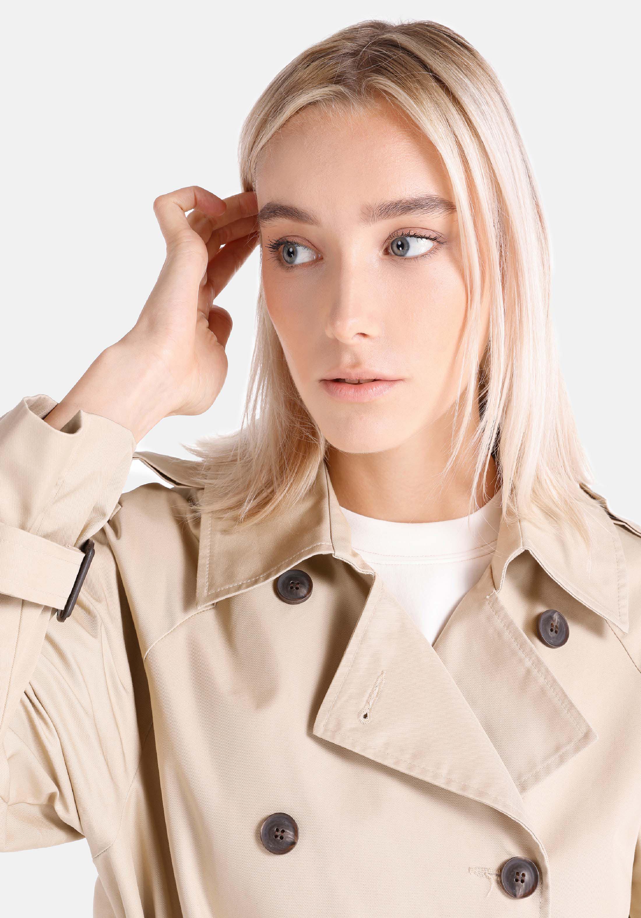 Regular Fit Shirt Neck Düğmeli Astarlı  Kadın Bej Mont