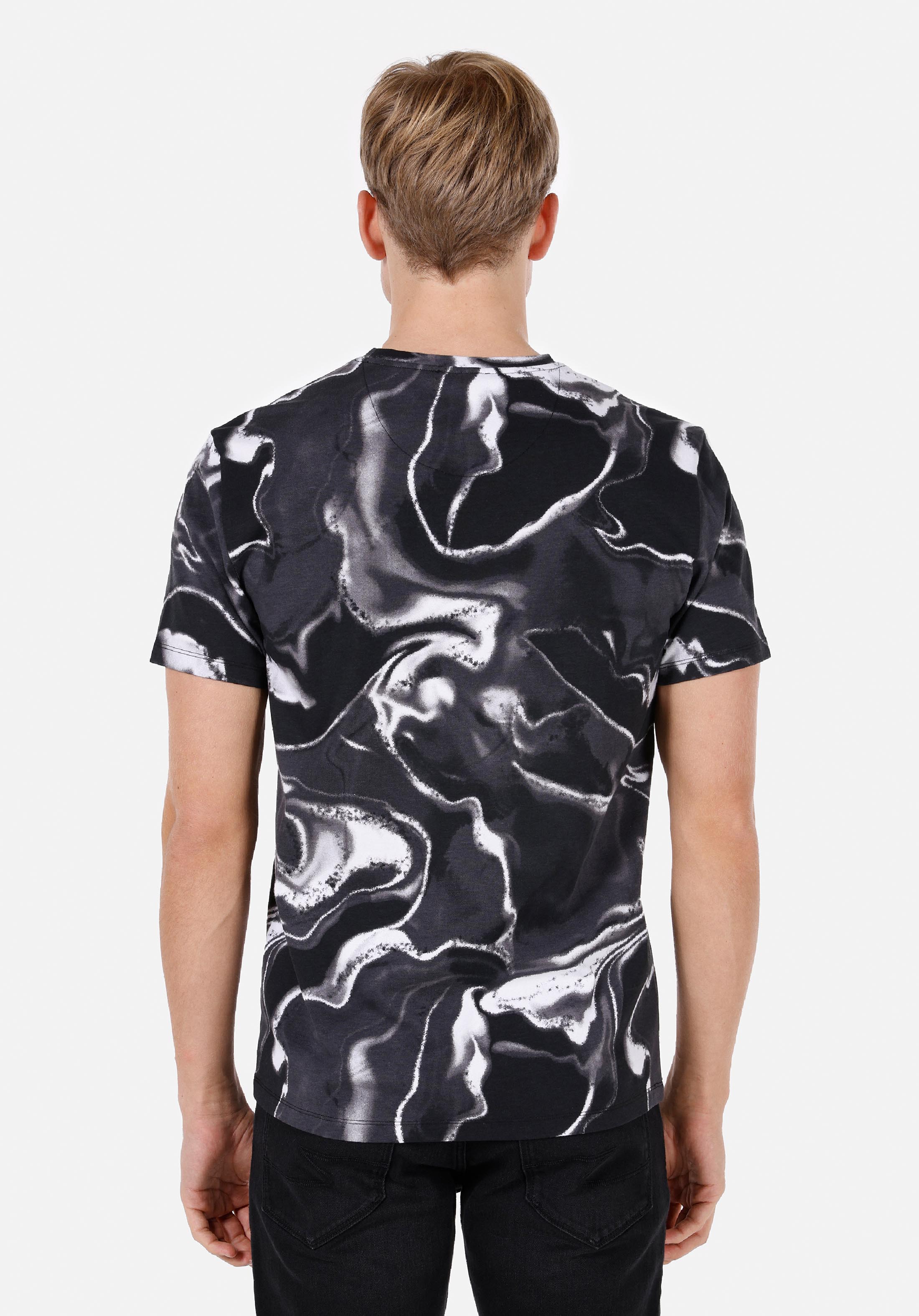 Regular Fit Yuvarlak Yaka Batik Erkek Siyah Kısa Kol Tişört