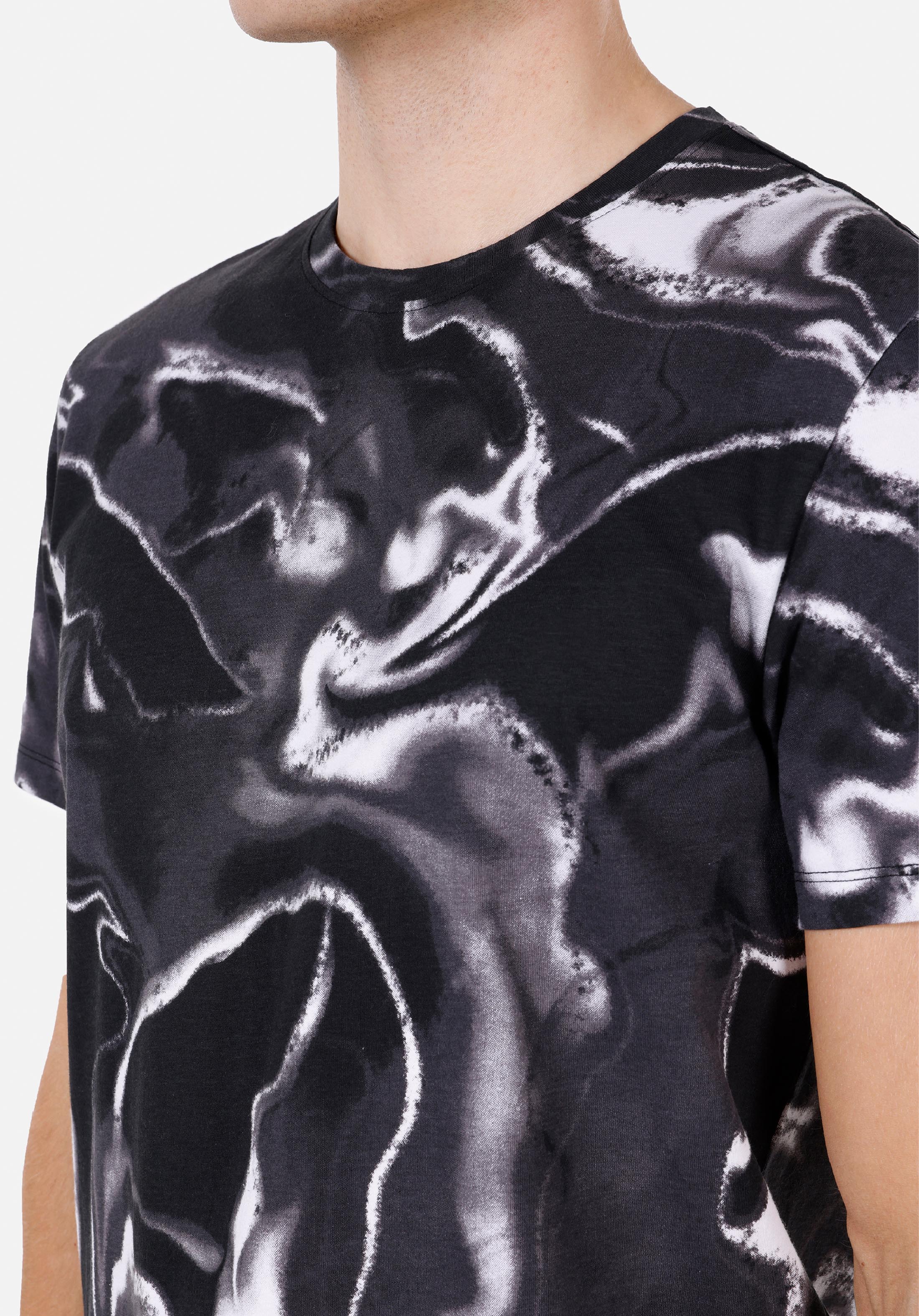 Regular Fit Yuvarlak Yaka Batik Erkek Siyah Kısa Kol Tişört