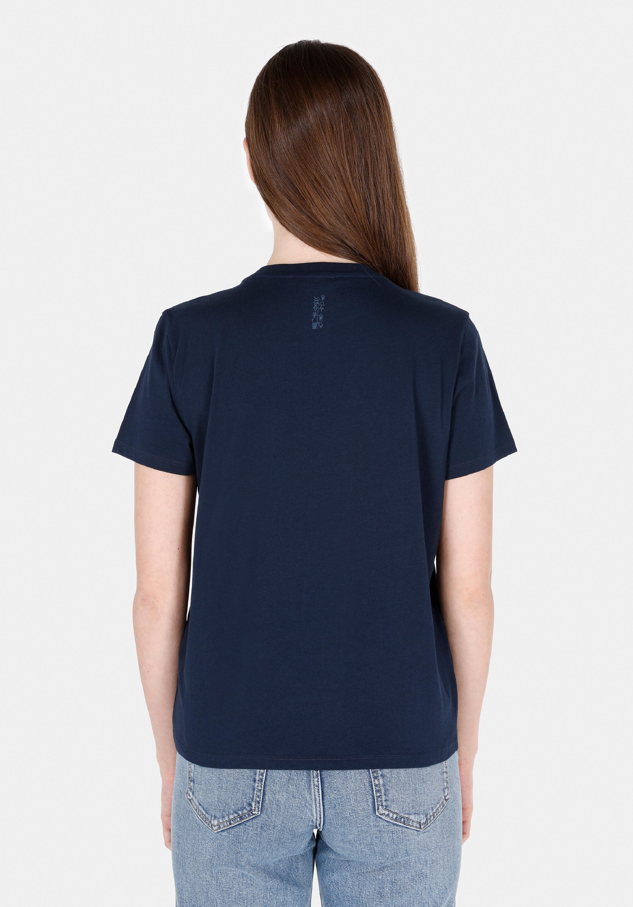 Regular Fit Yuvarlak Yaka Nakışlı Kadın Lacivert Kısa Kol Tişört