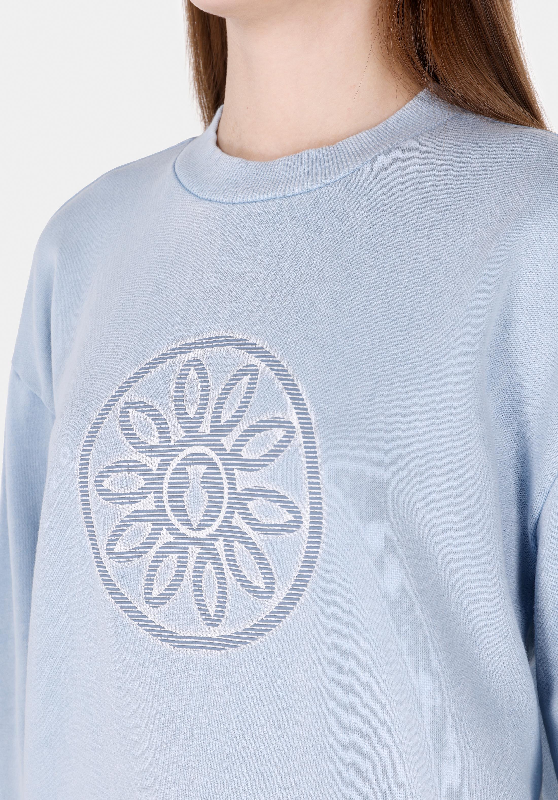 Regular Fit Yuvarlak Yaka Baskılı Kadın Mavi Sweatshirt