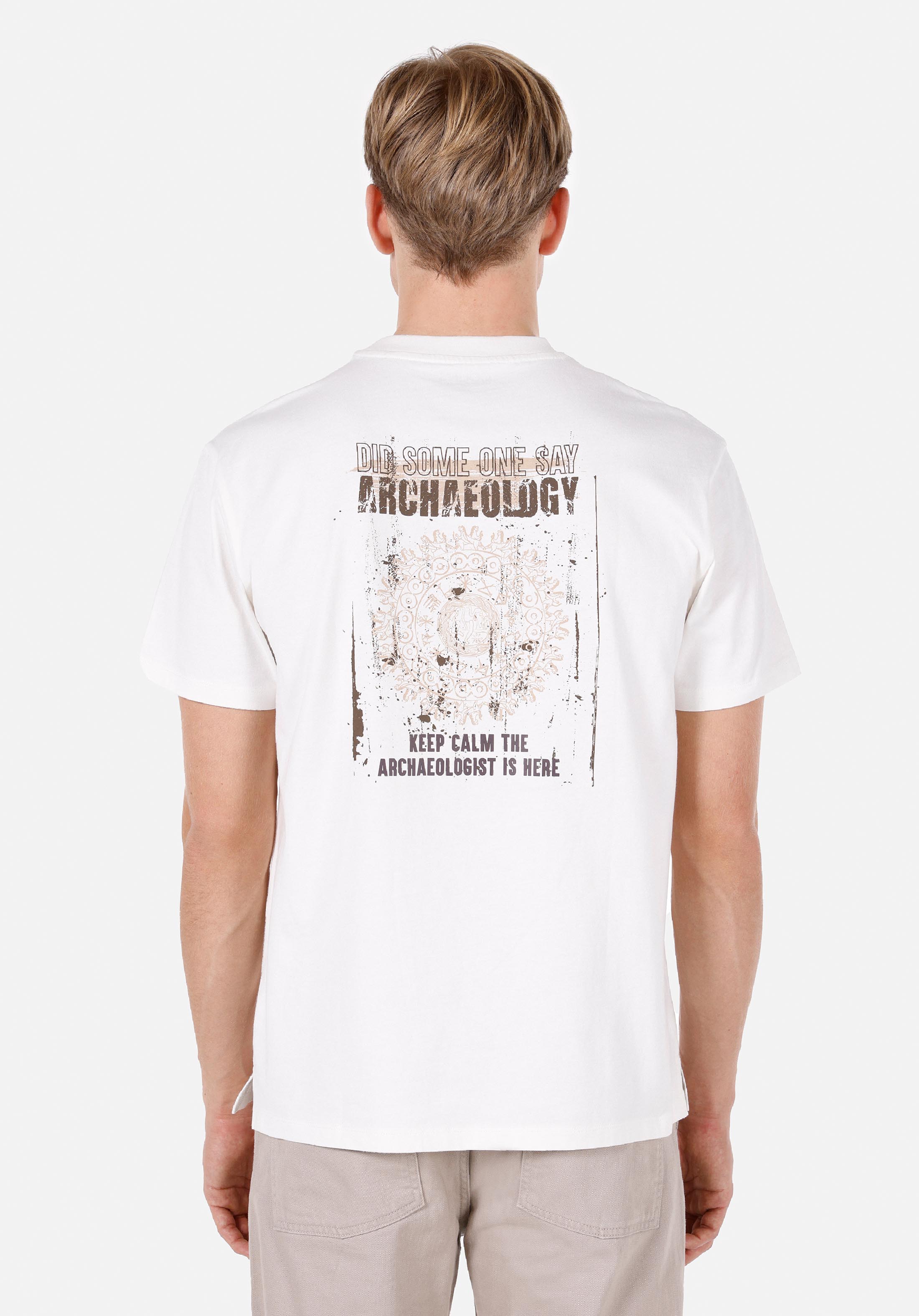 Comfort Fit Yuvarlak Yaka Düz Erkek Ekru Kısa Kol Tişört