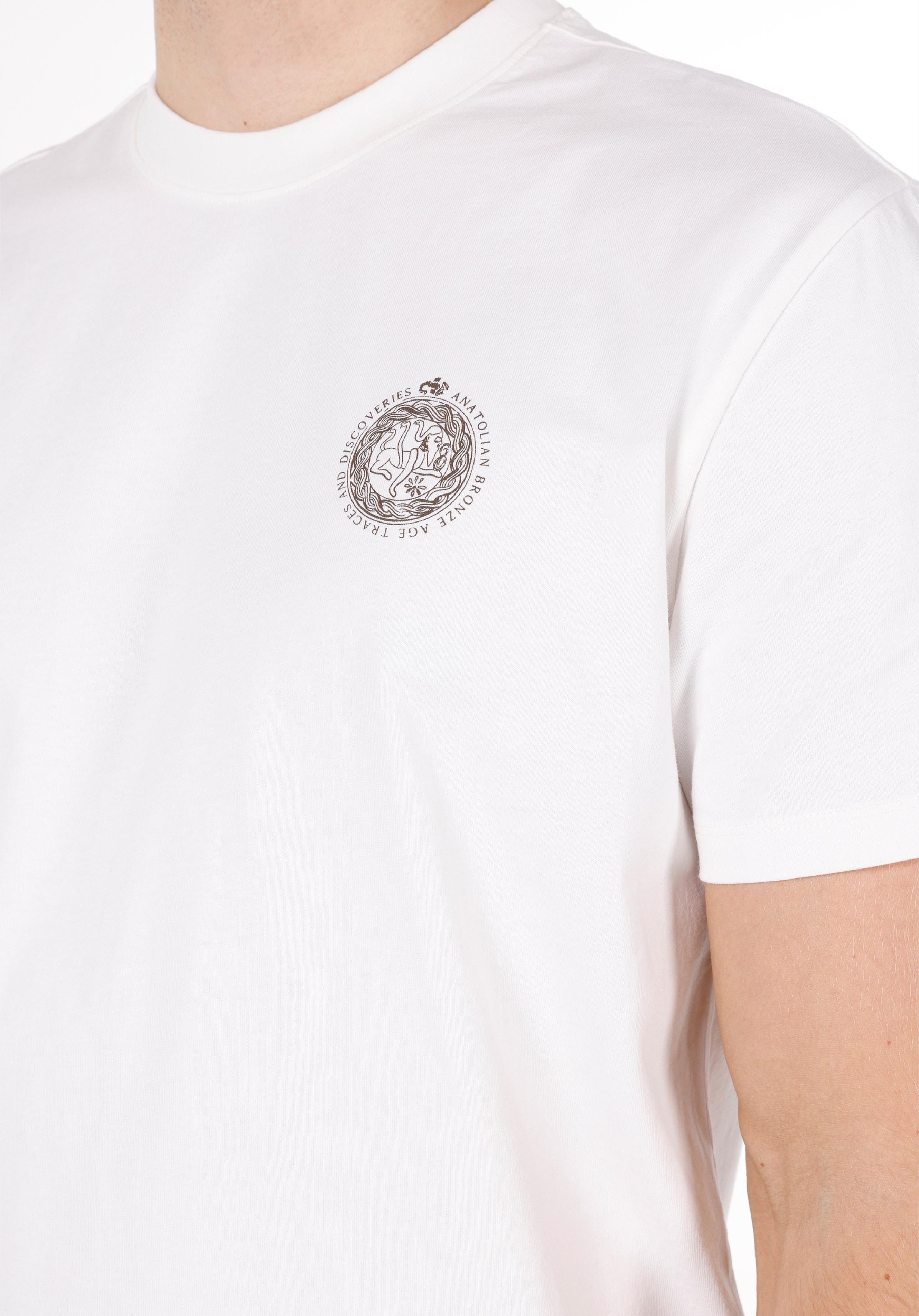 Comfort Fit Yuvarlak Yaka Düz Erkek Ekru Kısa Kol Tişört