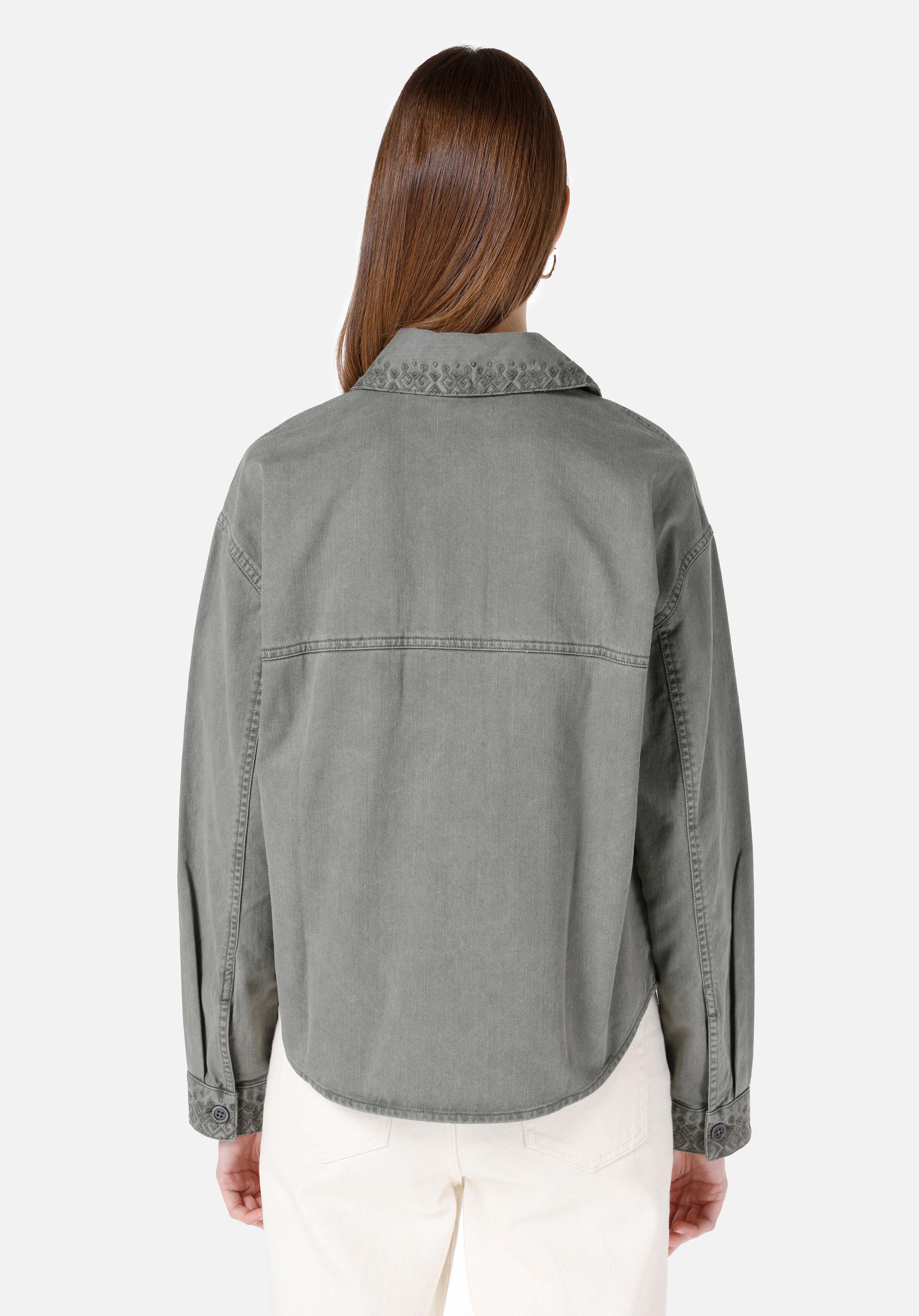Regular Fit Shirt Neck Baskılı Kadın Yeşil Uzun Kol Gömlek