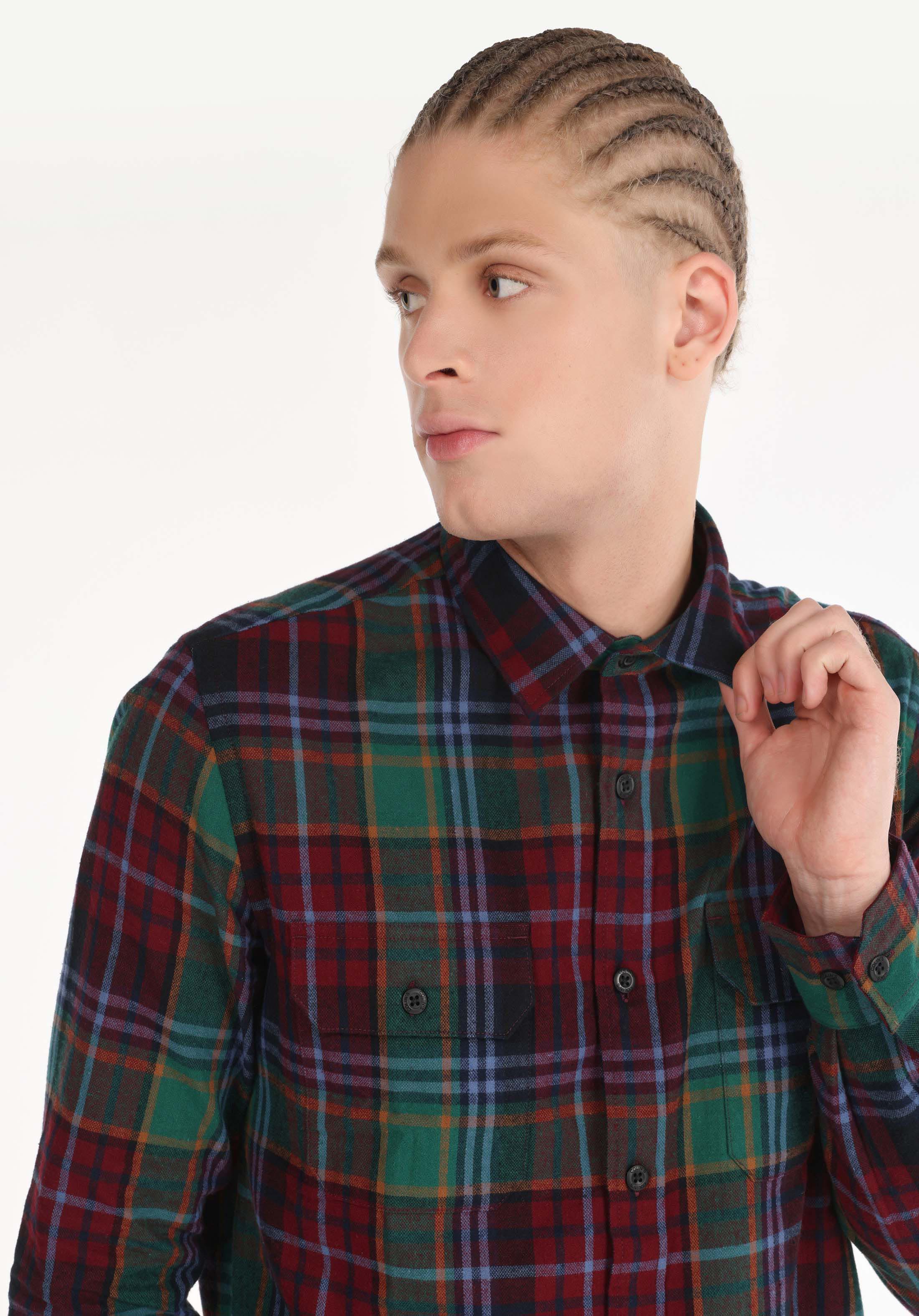 Regular Fit Shirt Neck Ekoseli Erkek Çok Renkli Uzun Kol Gömlek