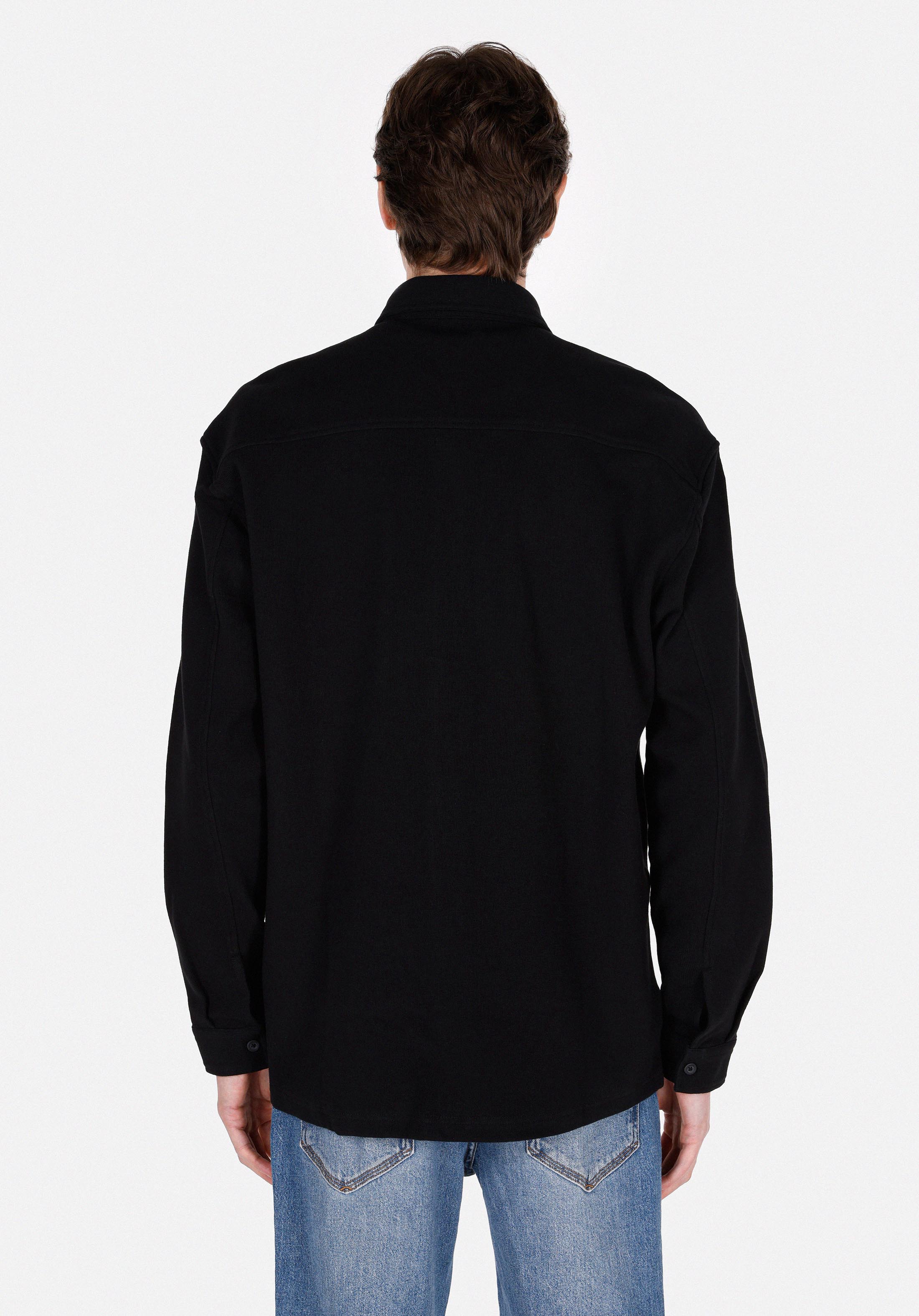 Regular Fit Shirt Neck Düz Erkek Siyah Uzun Kol Gömlek