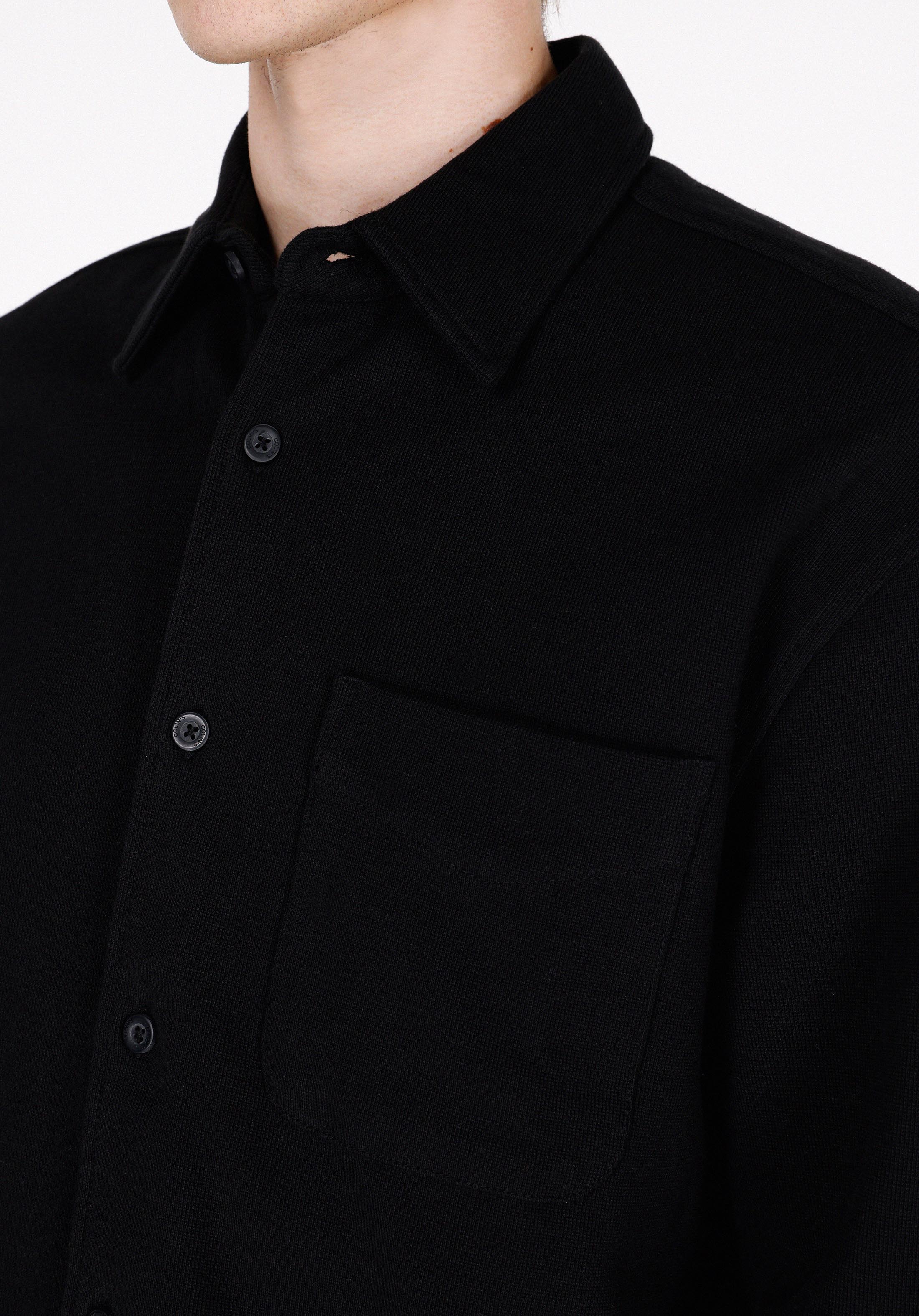 Regular Fit Shirt Neck Düz Erkek Siyah Uzun Kol Gömlek