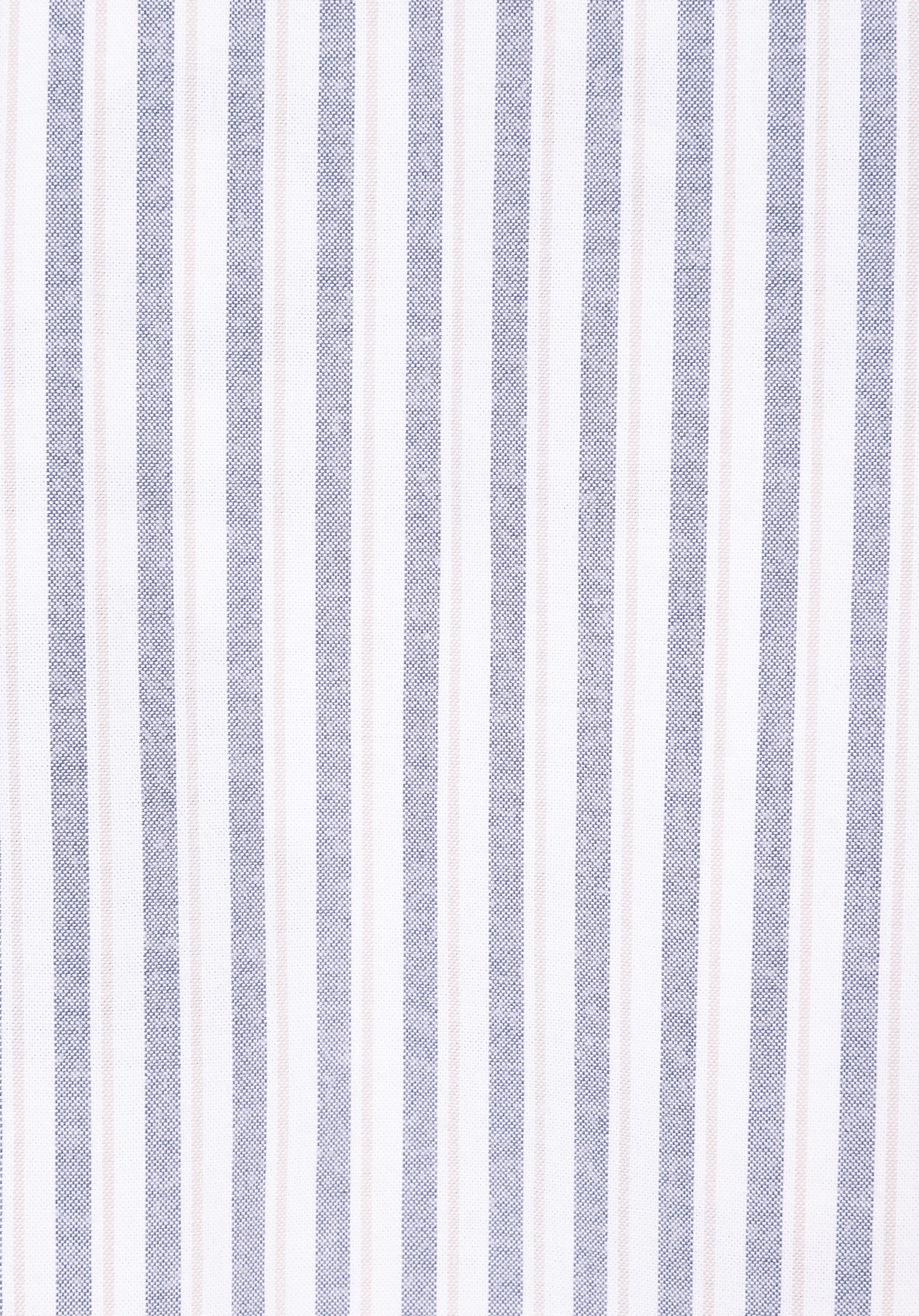 Slim Fit Shirt Neck Çizgili Erkek Mavi Uzun Kol Gömlek