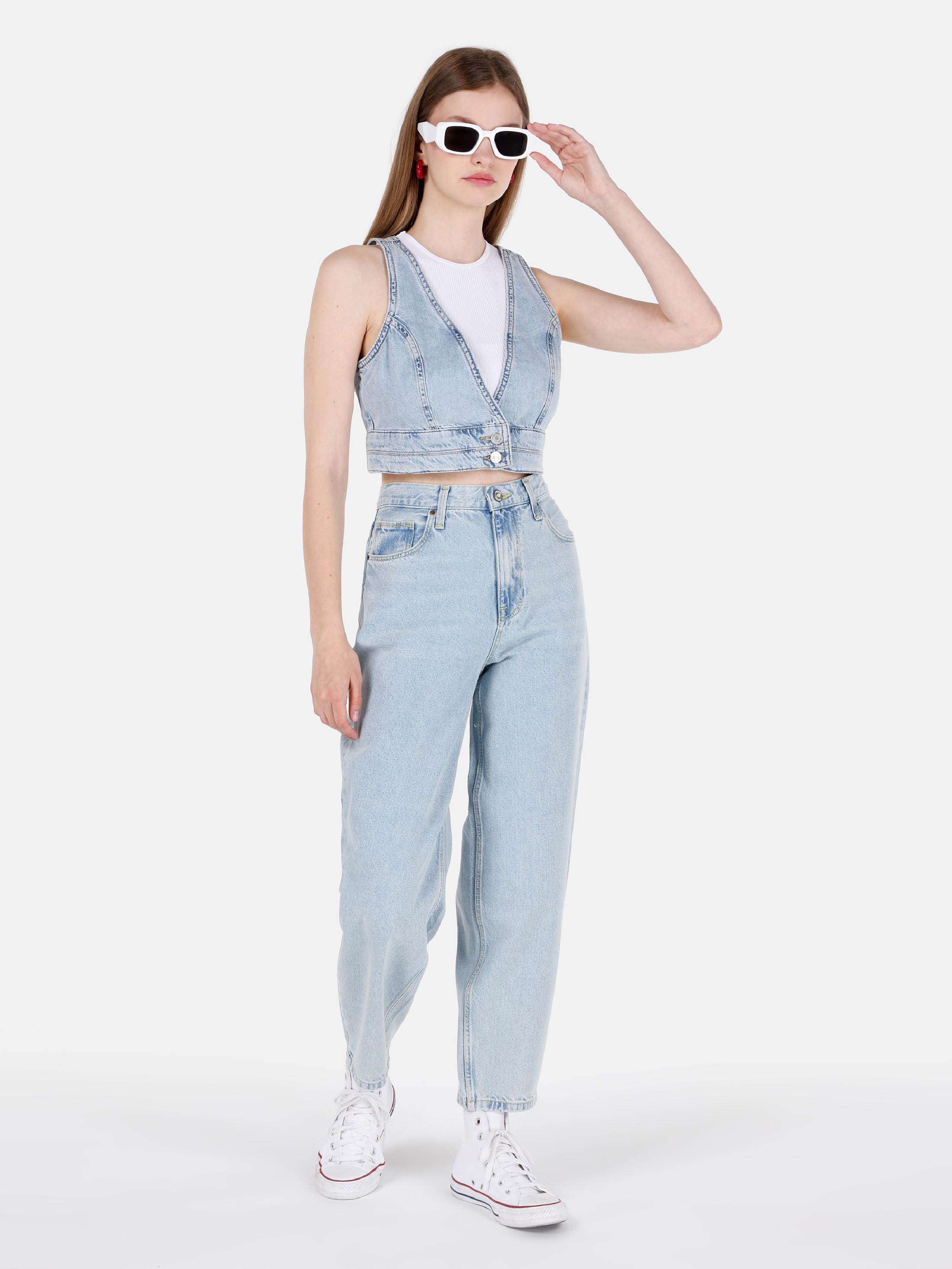Slim Fit   Kadın Mavi Gömlek