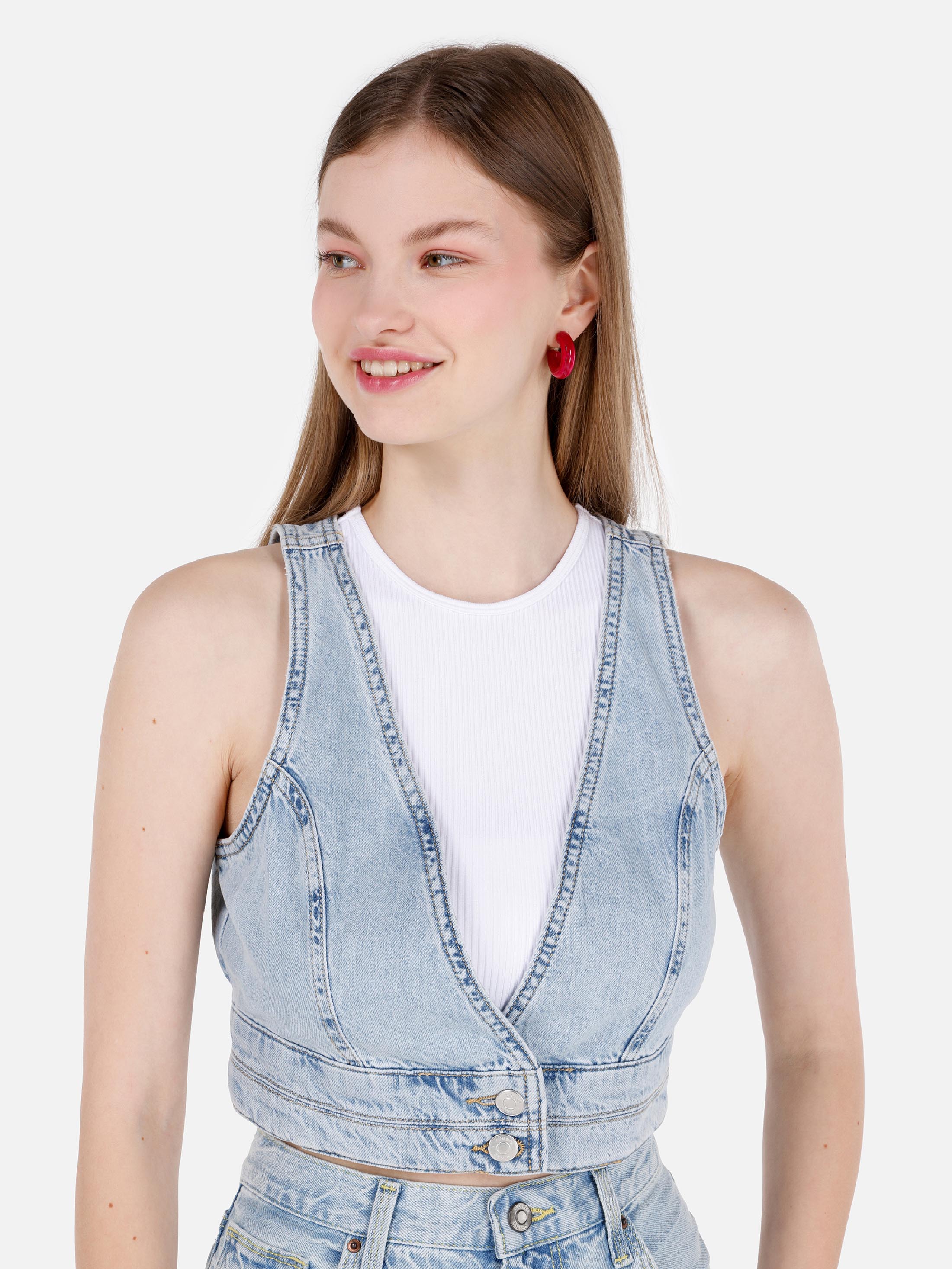 Slim Fit   Kadın Mavi Gömlek