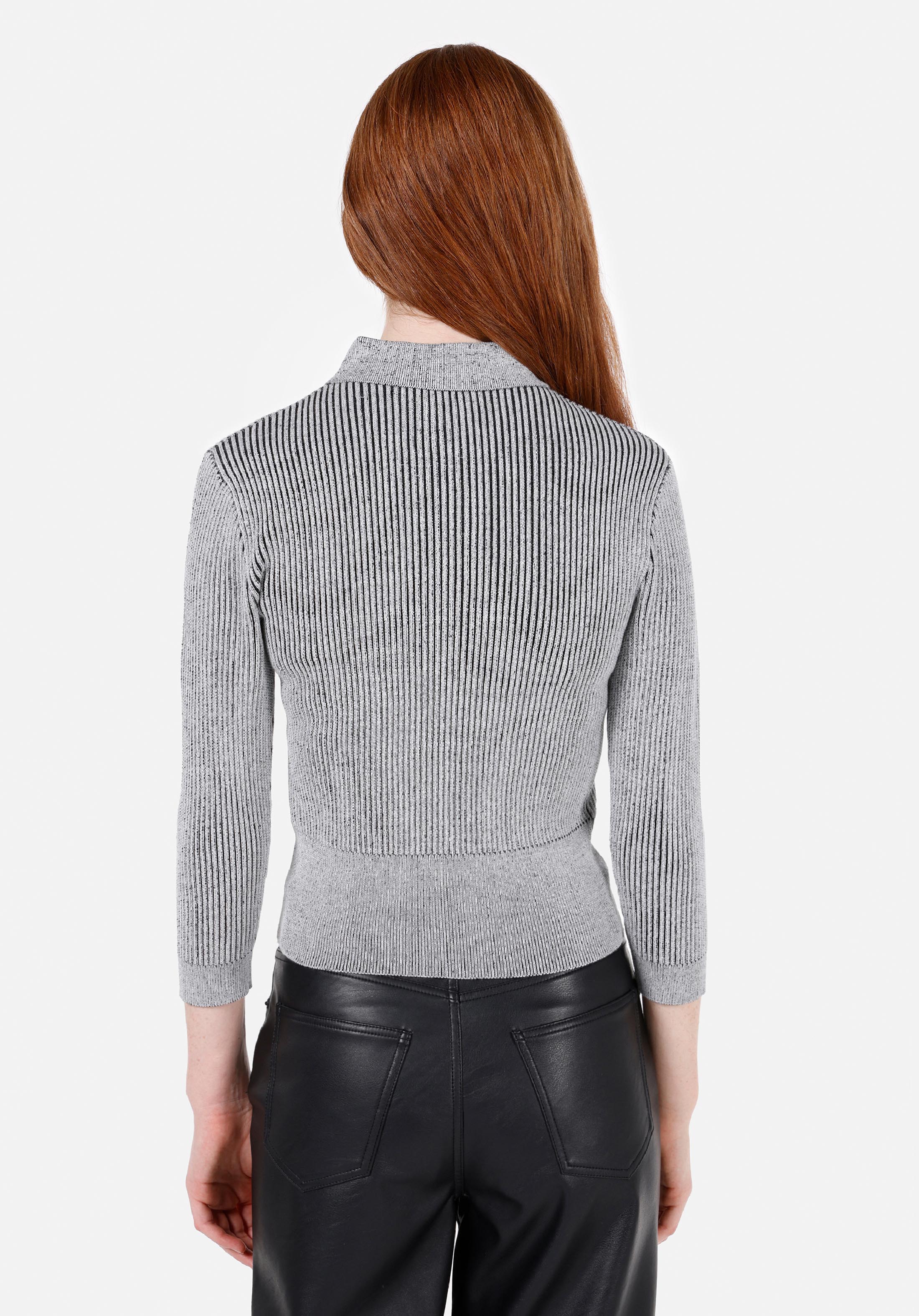 Slim Fit Polo Yaka Düz Kadın Siyah Kazak