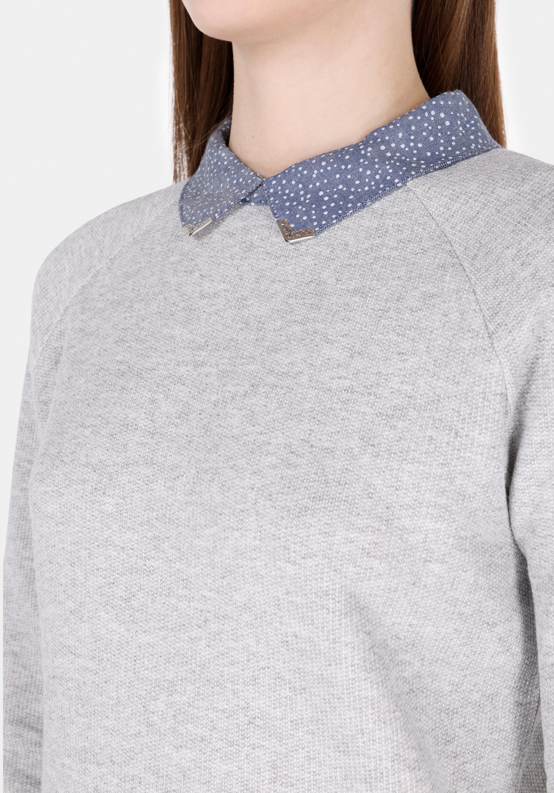 Regular Fit Shirt Neck Düz Kadın Gri Uzun Kol Tişört