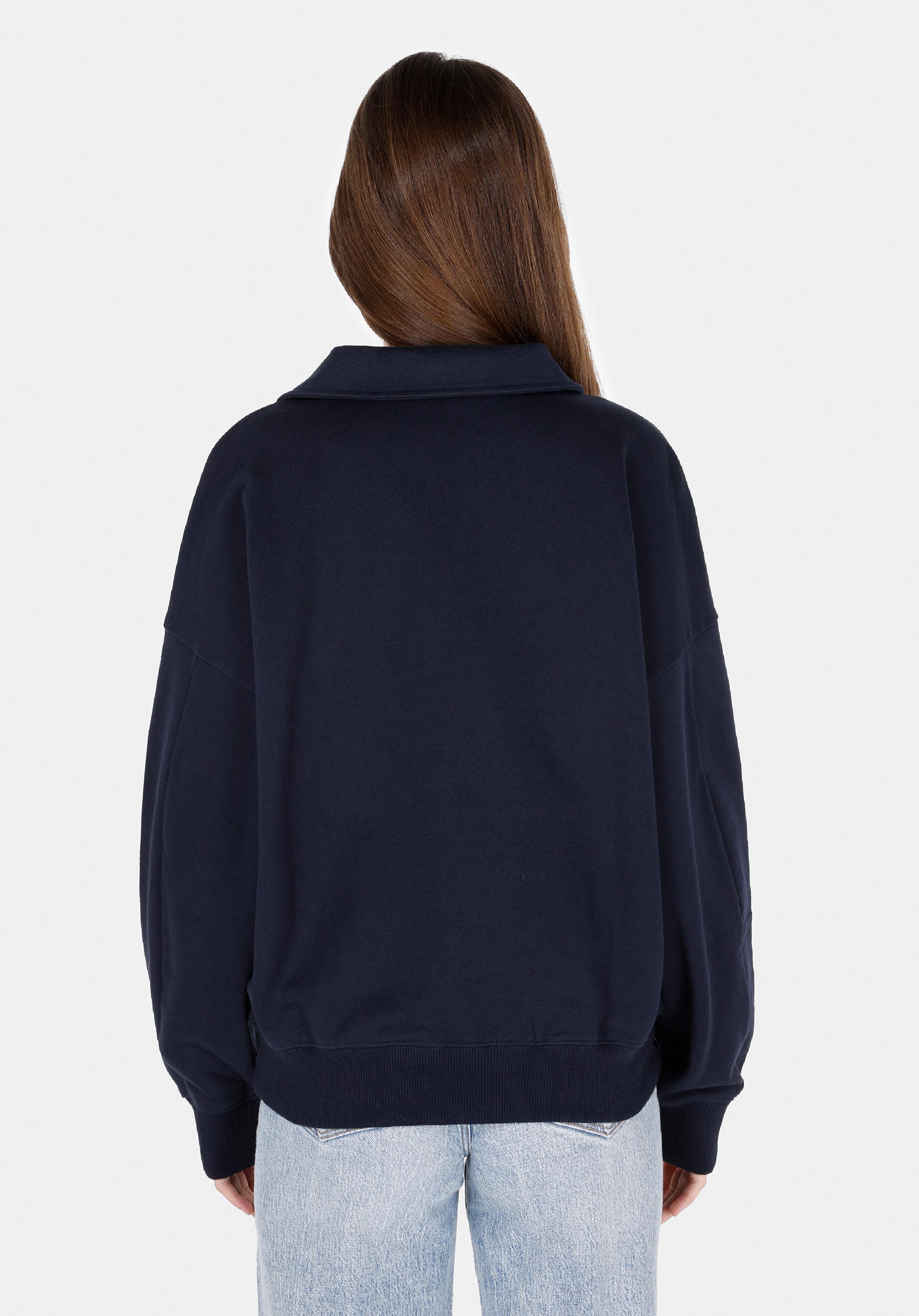 Regular Fit Polo Yaka Düz Kadın Lacivert Sweatshirt