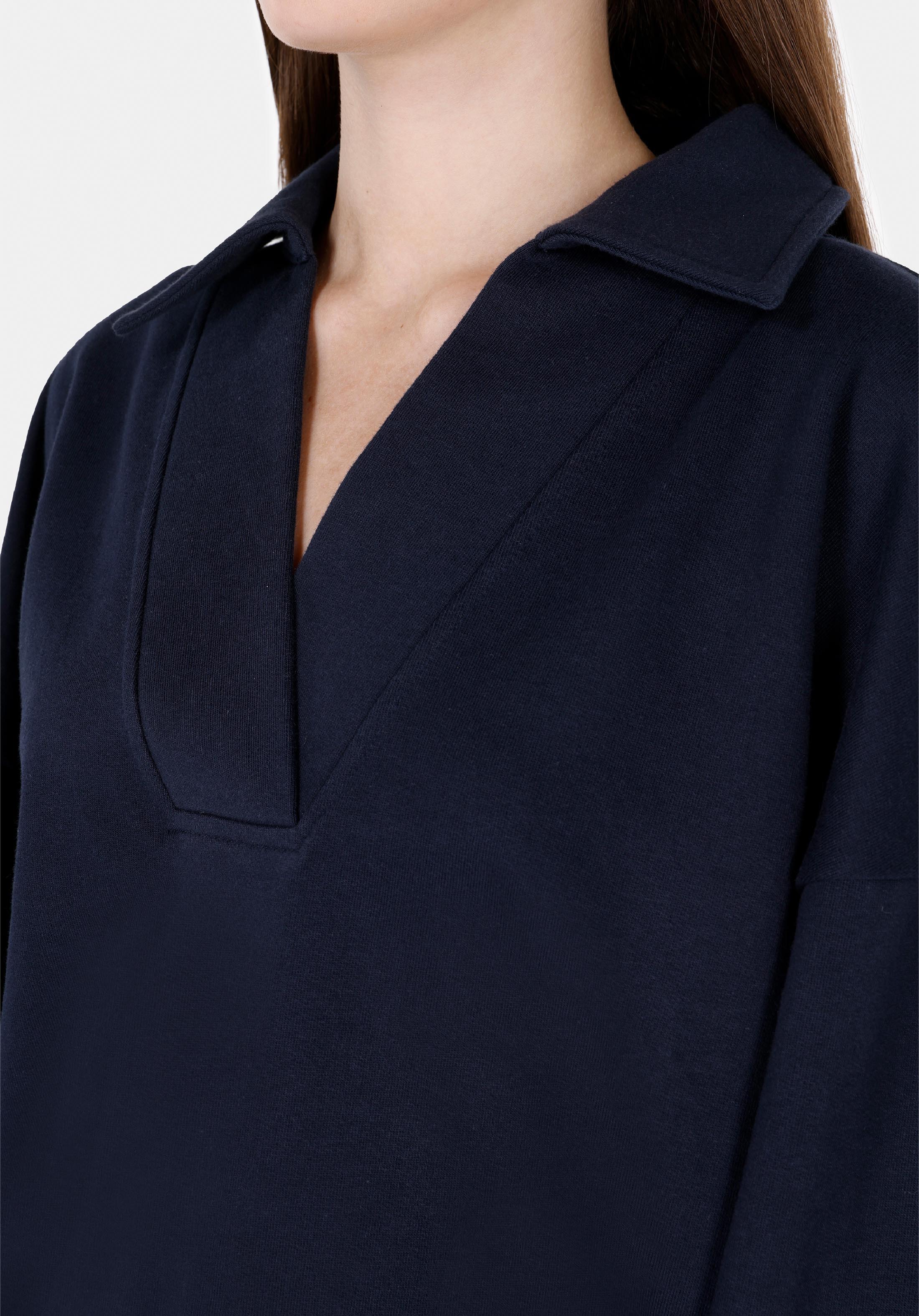 Regular Fit Polo Yaka Düz Kadın Lacivert Sweatshirt