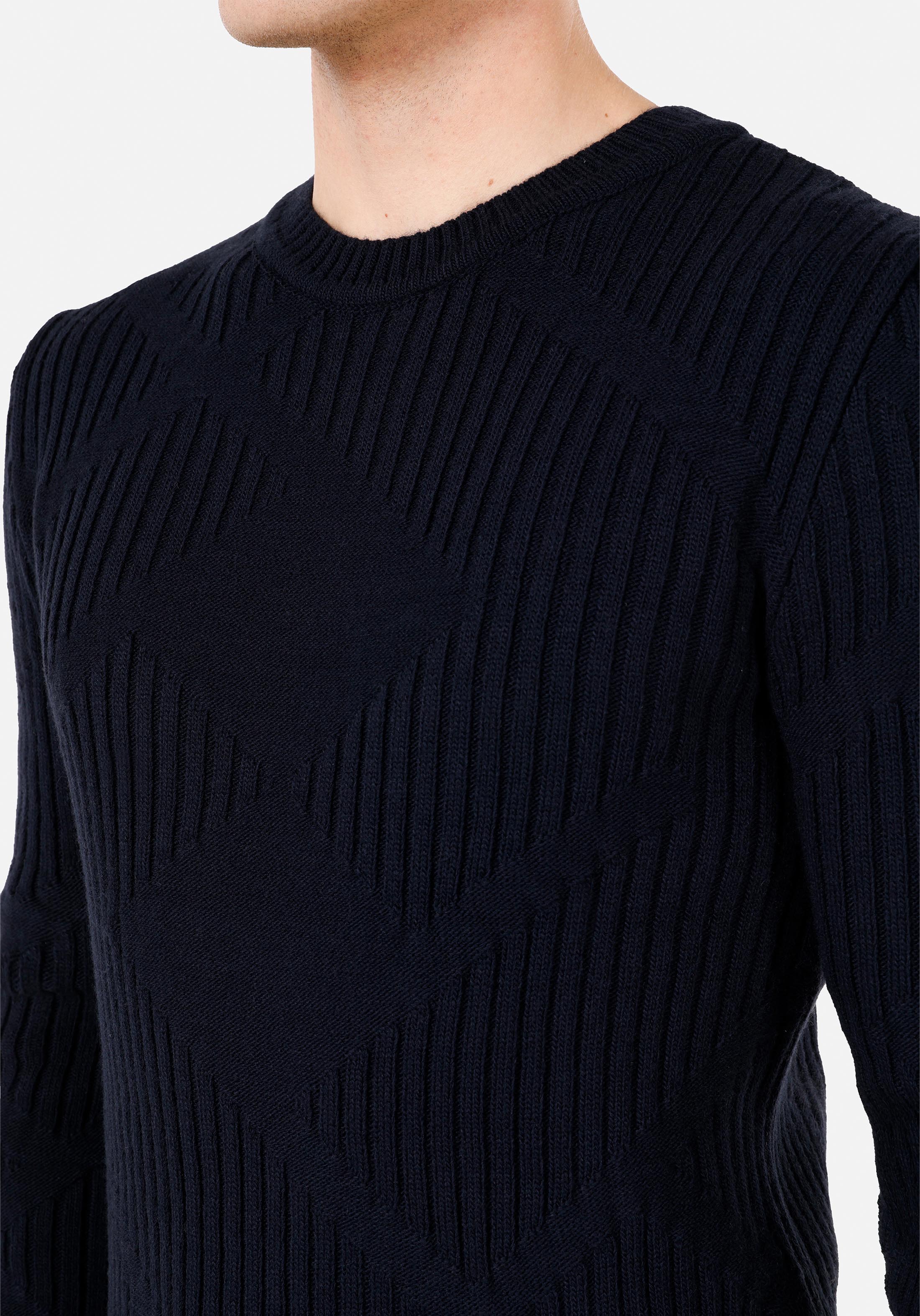 Regular Fit Yuvarlak Yaka Jakarlı Erkek Lacivert Triko Kazak