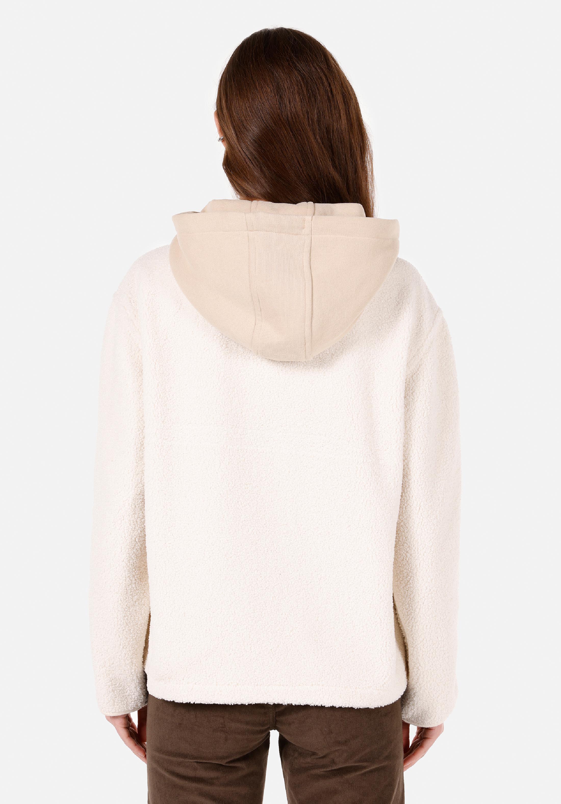 Regular Fit Kapüşonlu Fermuarlı Astarlı Kürklü Kadın Ekru Ceket