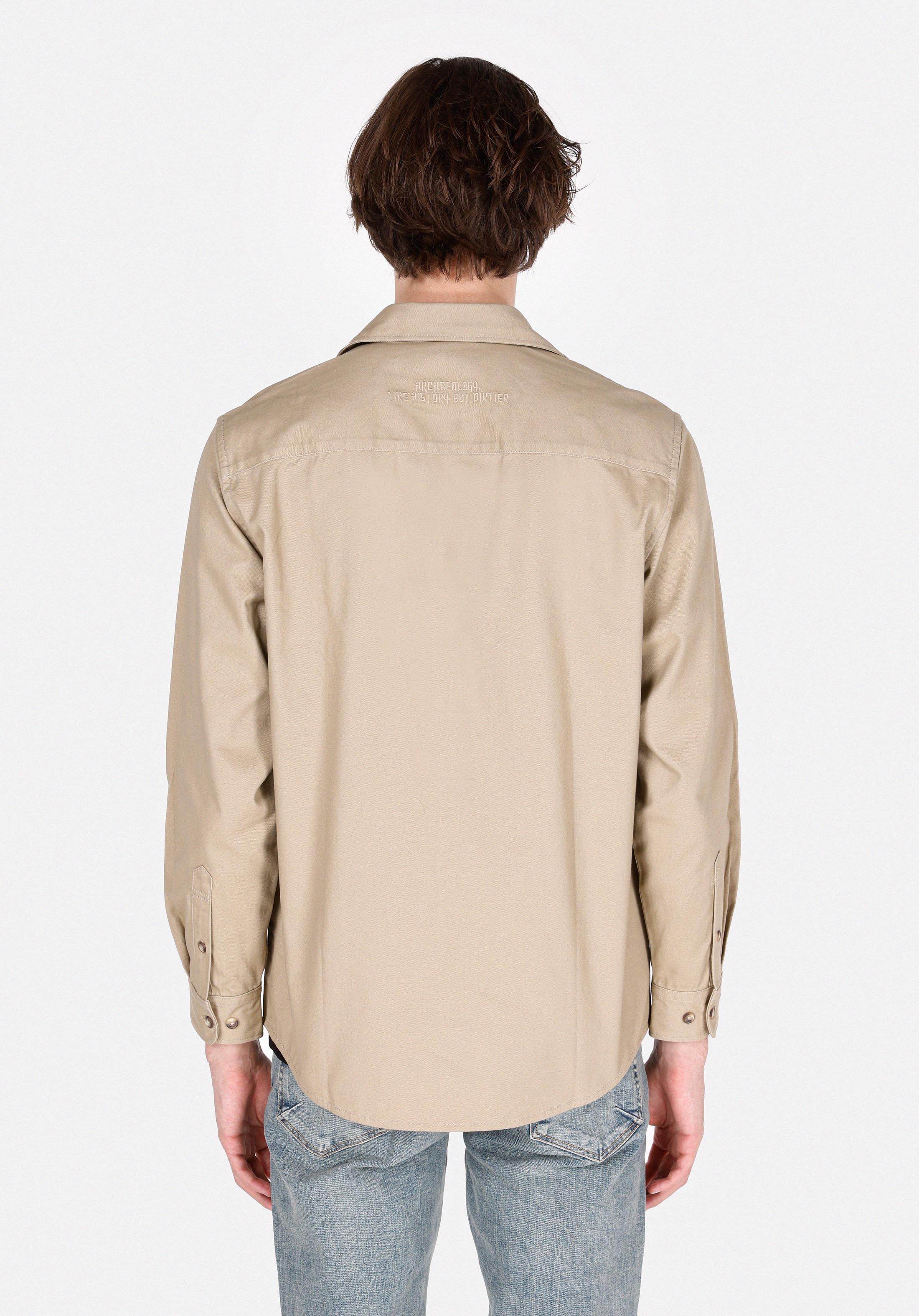 Comfort Fit Shirt Neck Düz Erkek Bej Uzun Kol Gömlek