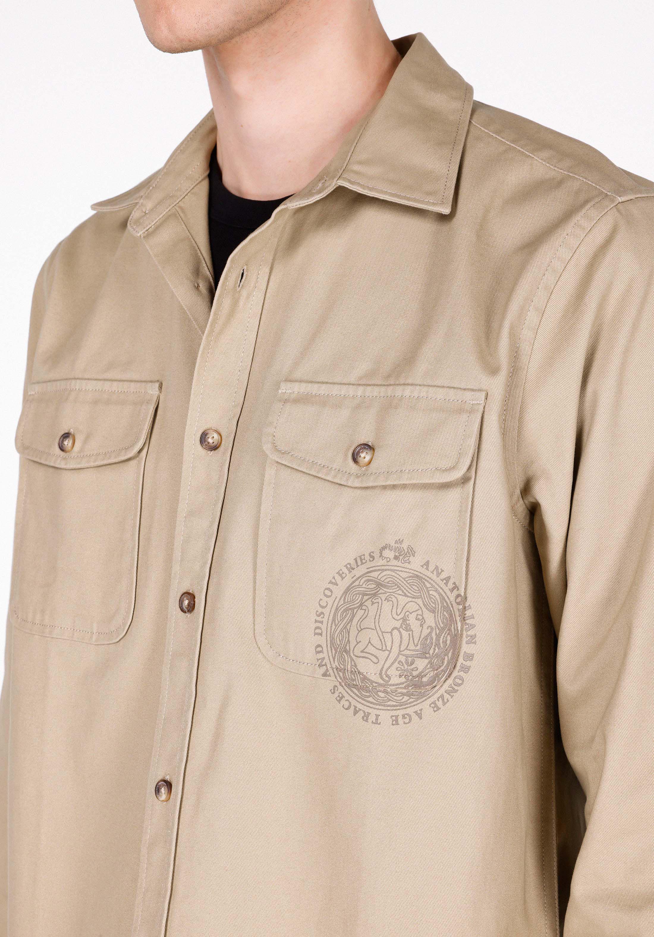 Comfort Fit Shirt Neck Düz Erkek Bej Uzun Kol Gömlek