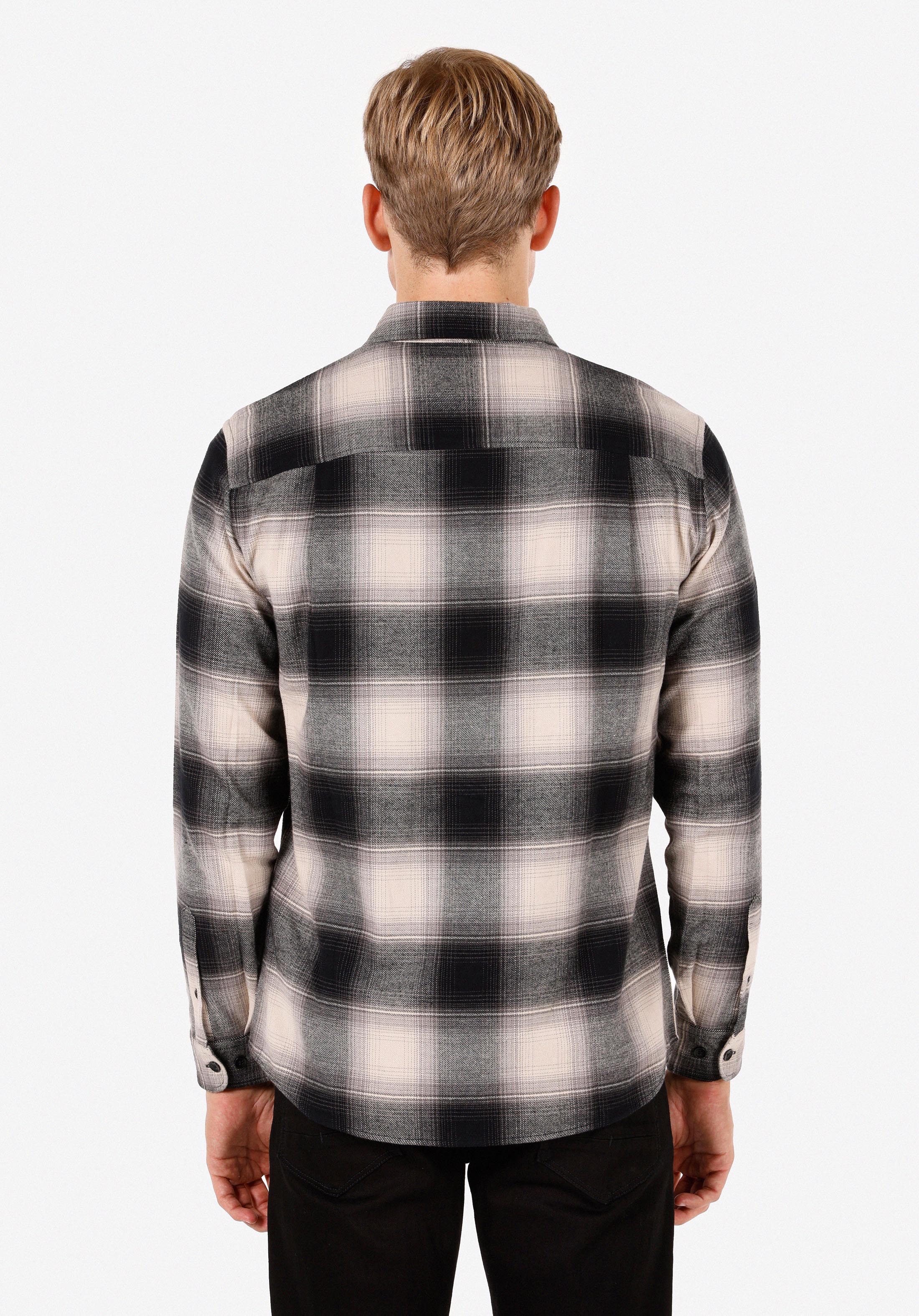 Regular Fit Shirt Neck Ekoseli Erkek Siyah Uzun Kol Gömlek