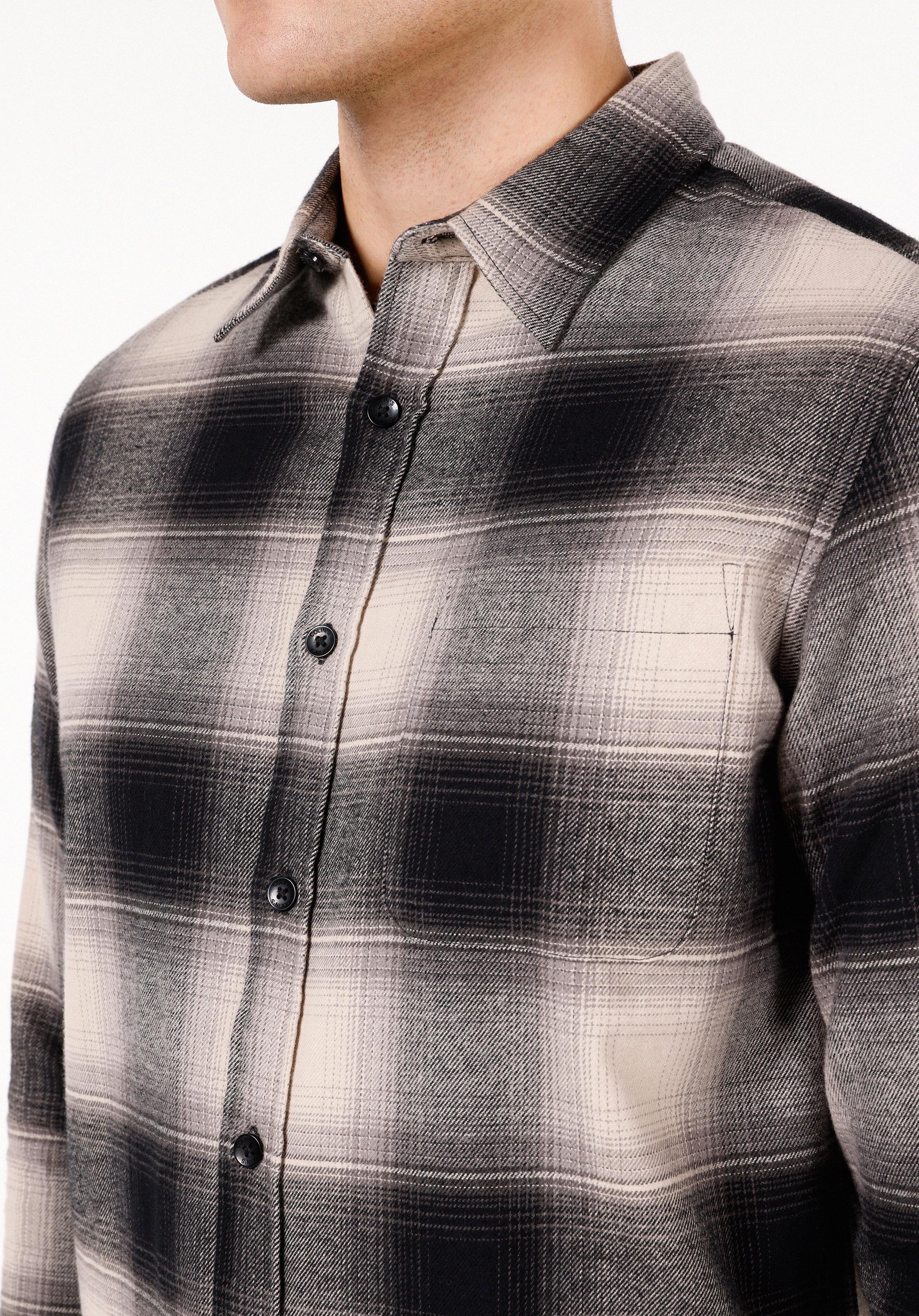 Regular Fit Shirt Neck Ekoseli Erkek Siyah Uzun Kol Gömlek