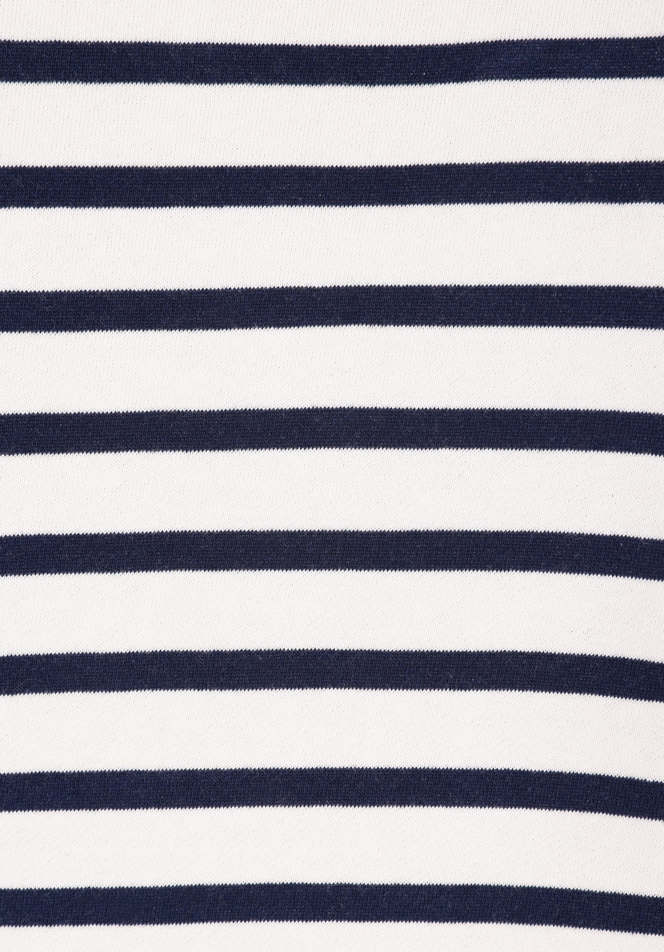 Regular Fit Polo Yaka Çizgili Kadın Beyaz Sweatshirt