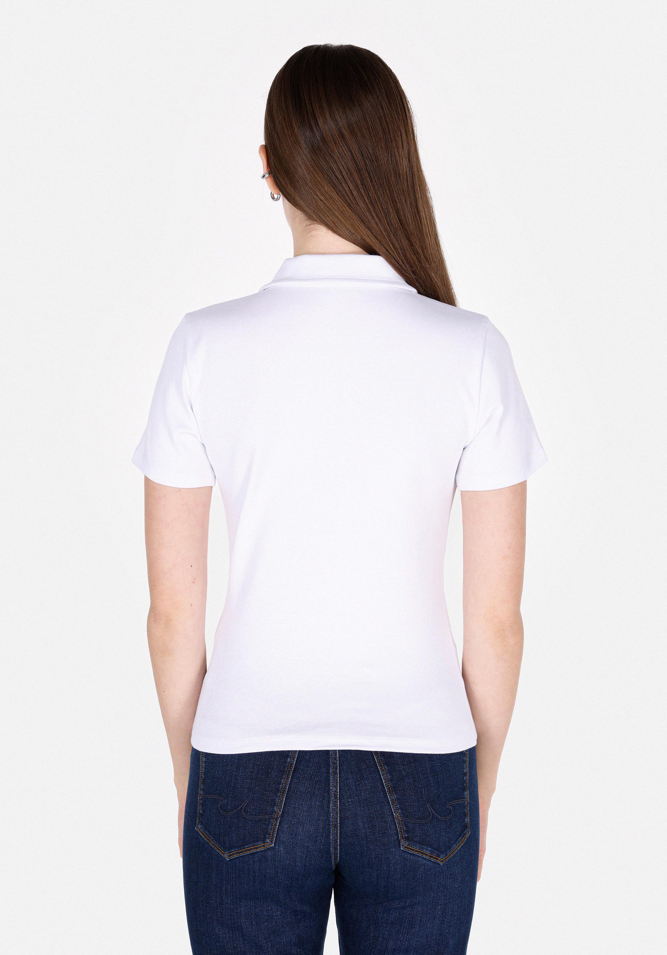 Slim Fit Polo Yaka Düz Kadın Beyaz Kısa Kol Tişört