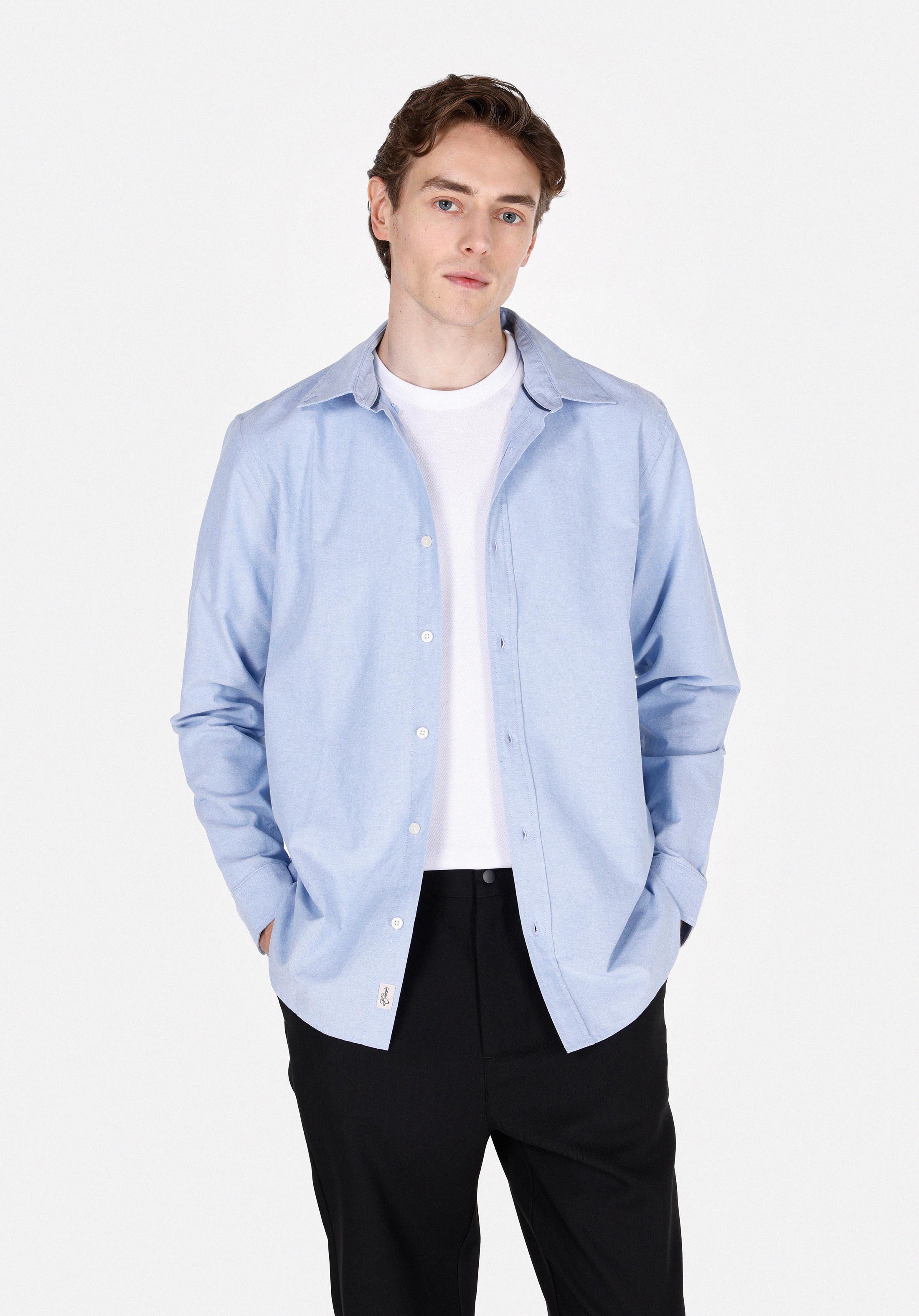Regular Fit Shirt Neck Düz Erkek Mavi Uzun Kol Gömlek