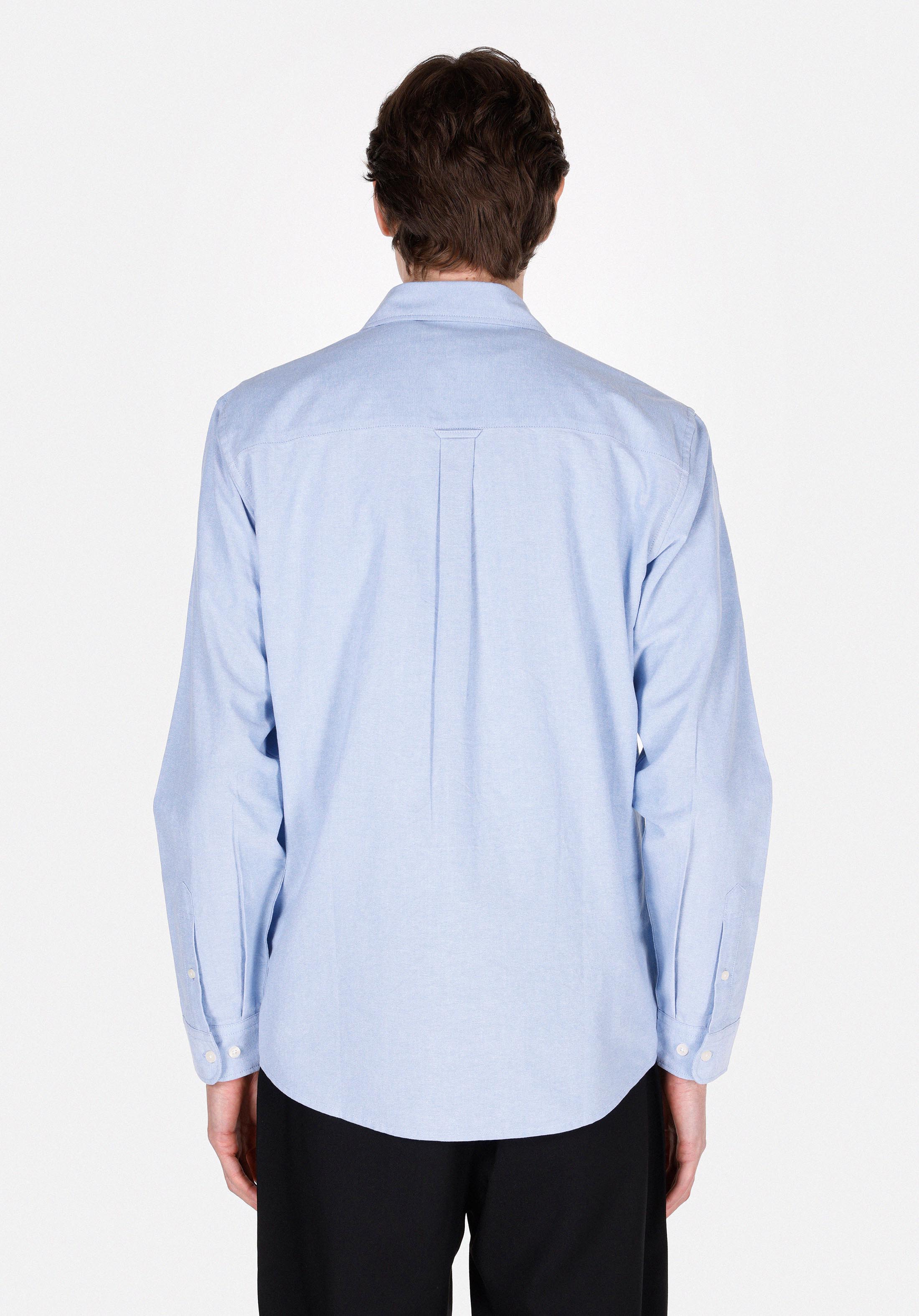 Regular Fit Shirt Neck Düz Erkek Mavi Uzun Kol Gömlek