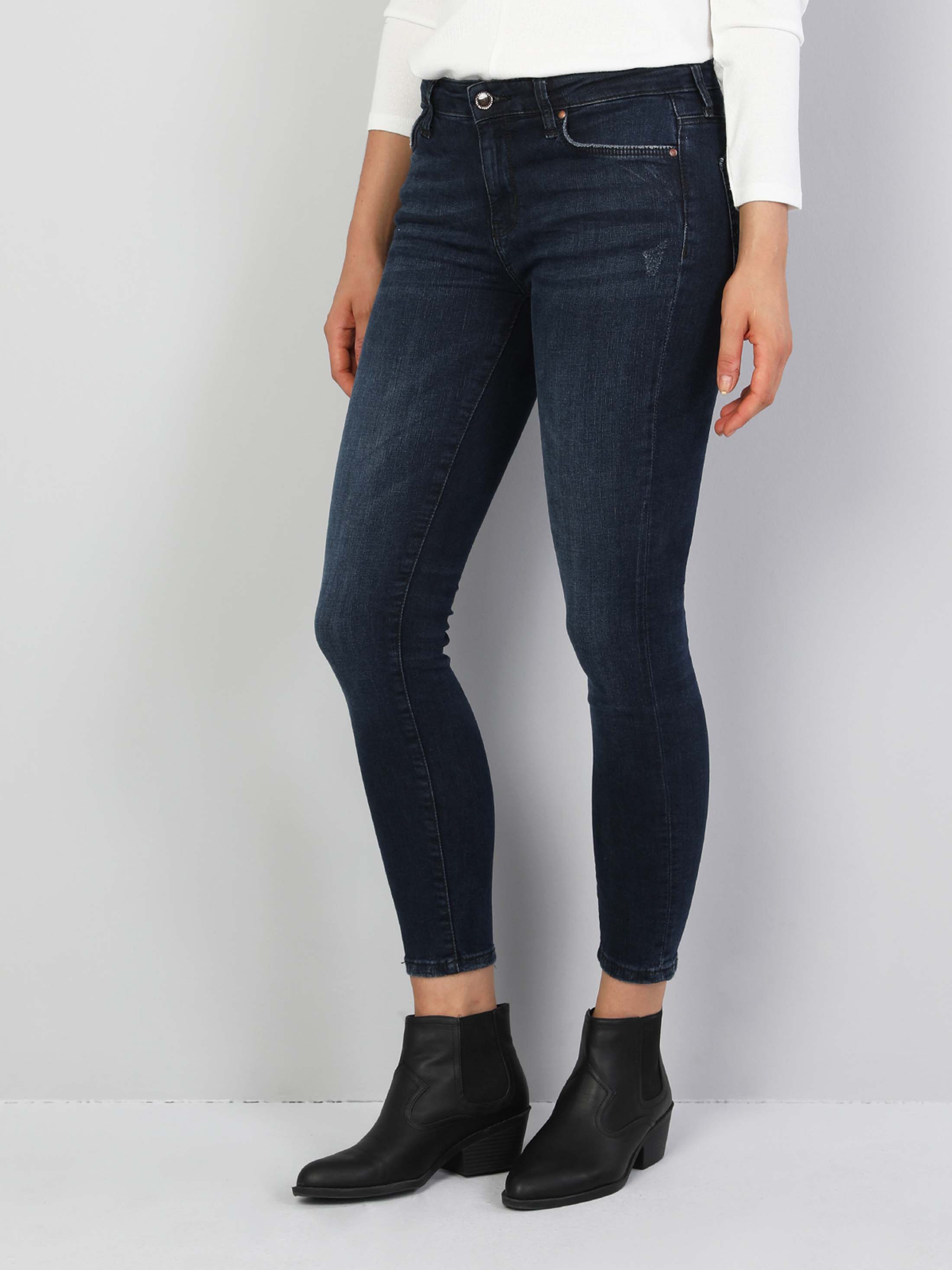 759 Lara Orta Bel Dar Paça Super Slim Fit Koyu Mavi Kadın Jean Pantolon