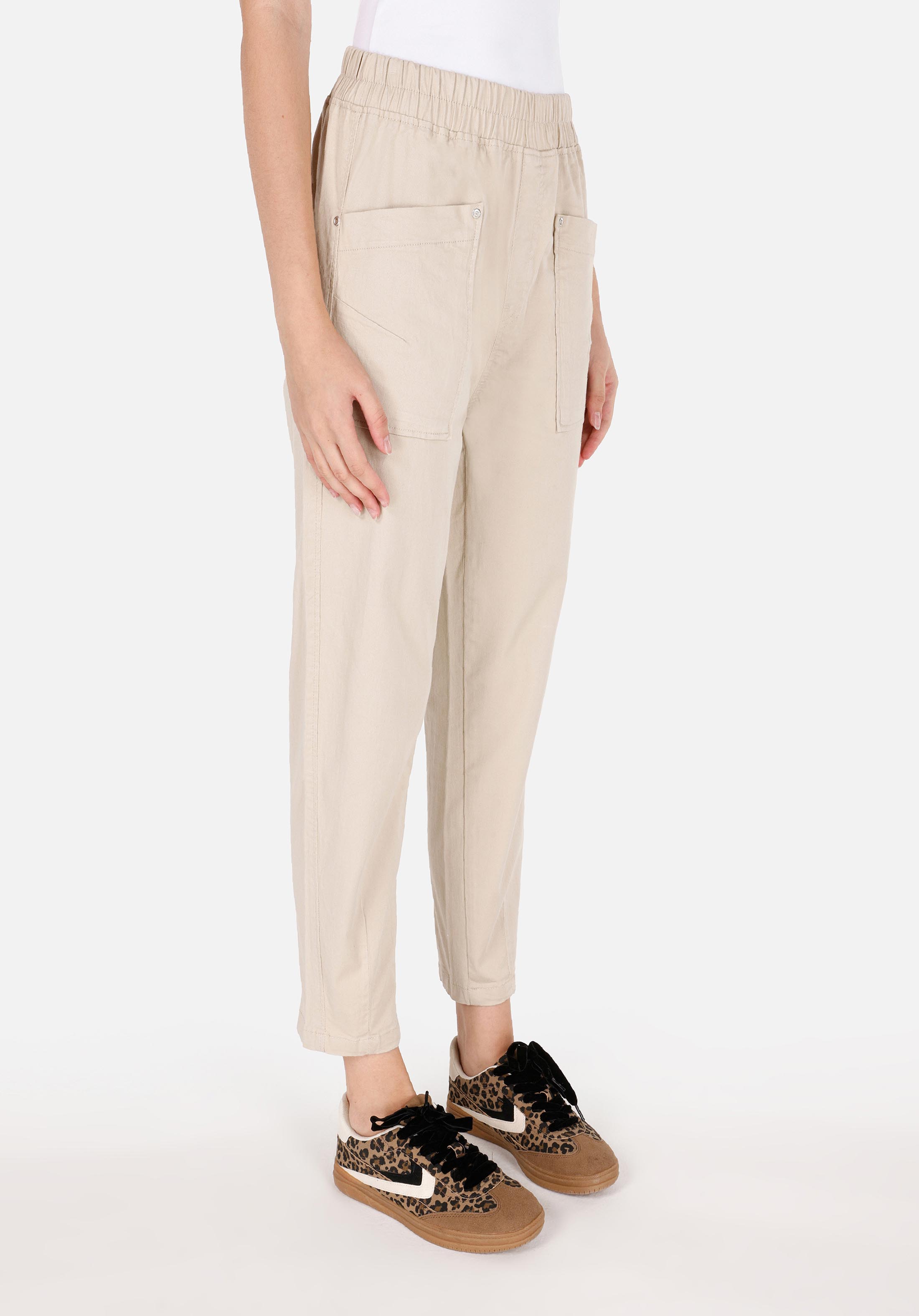 Regular Fit Düşük Bel Düz Paça Kadın Bej  Pantolon