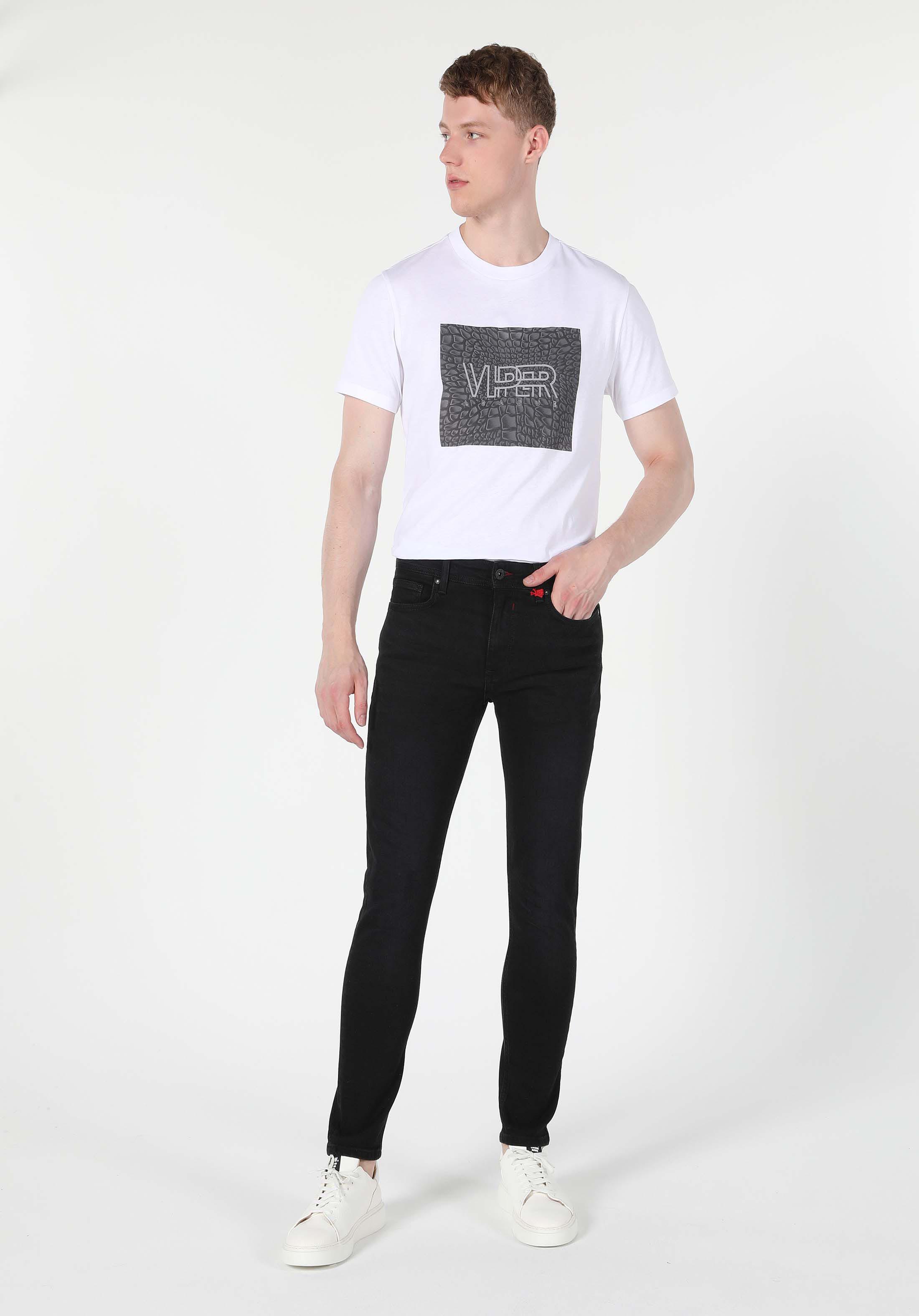 Skinny Fit Yüksel Bel Dar Paça Erkek Siyah Jean Pantolon