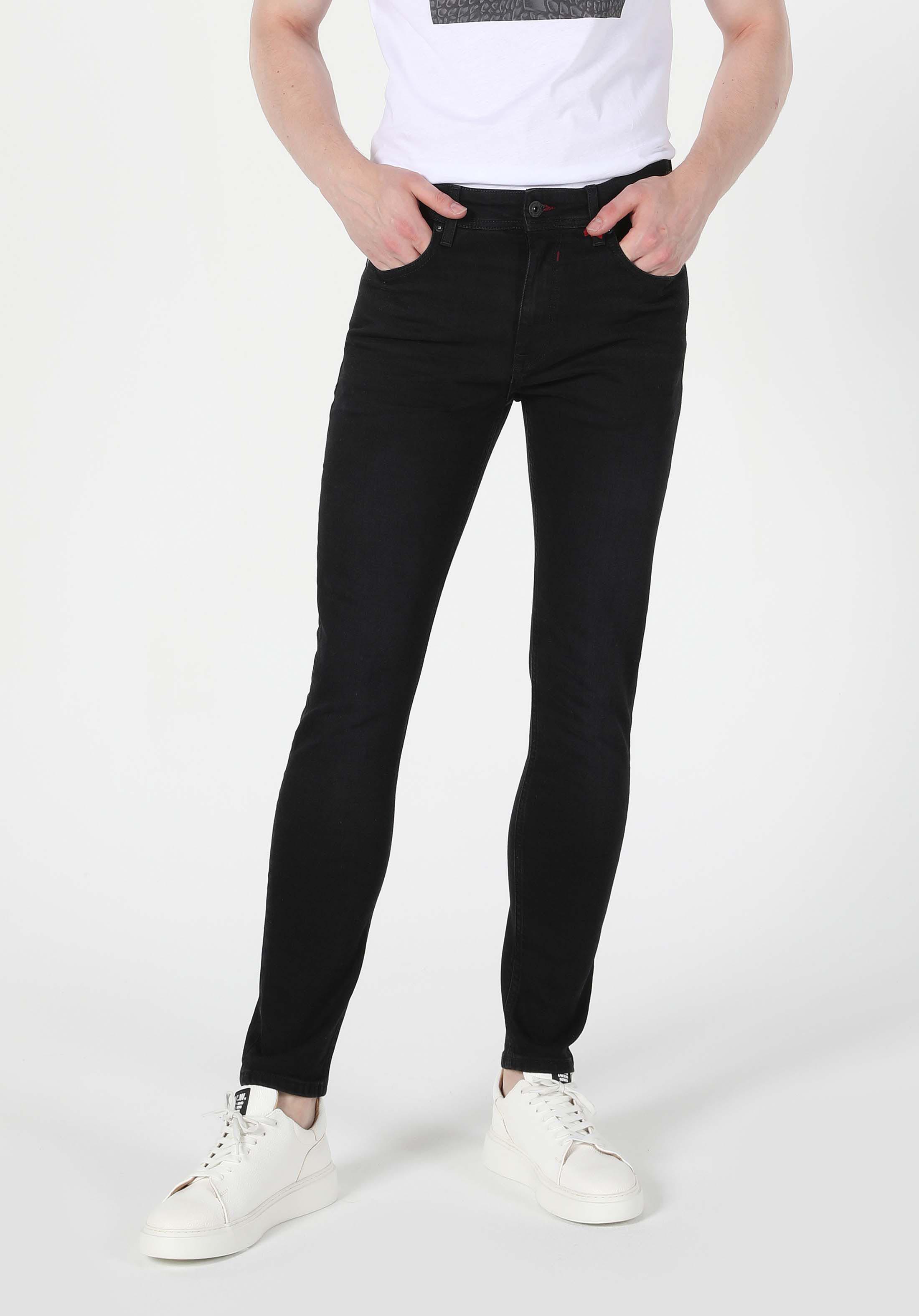 Skinny Fit Yüksel Bel Dar Paça Erkek Siyah Jean Pantolon