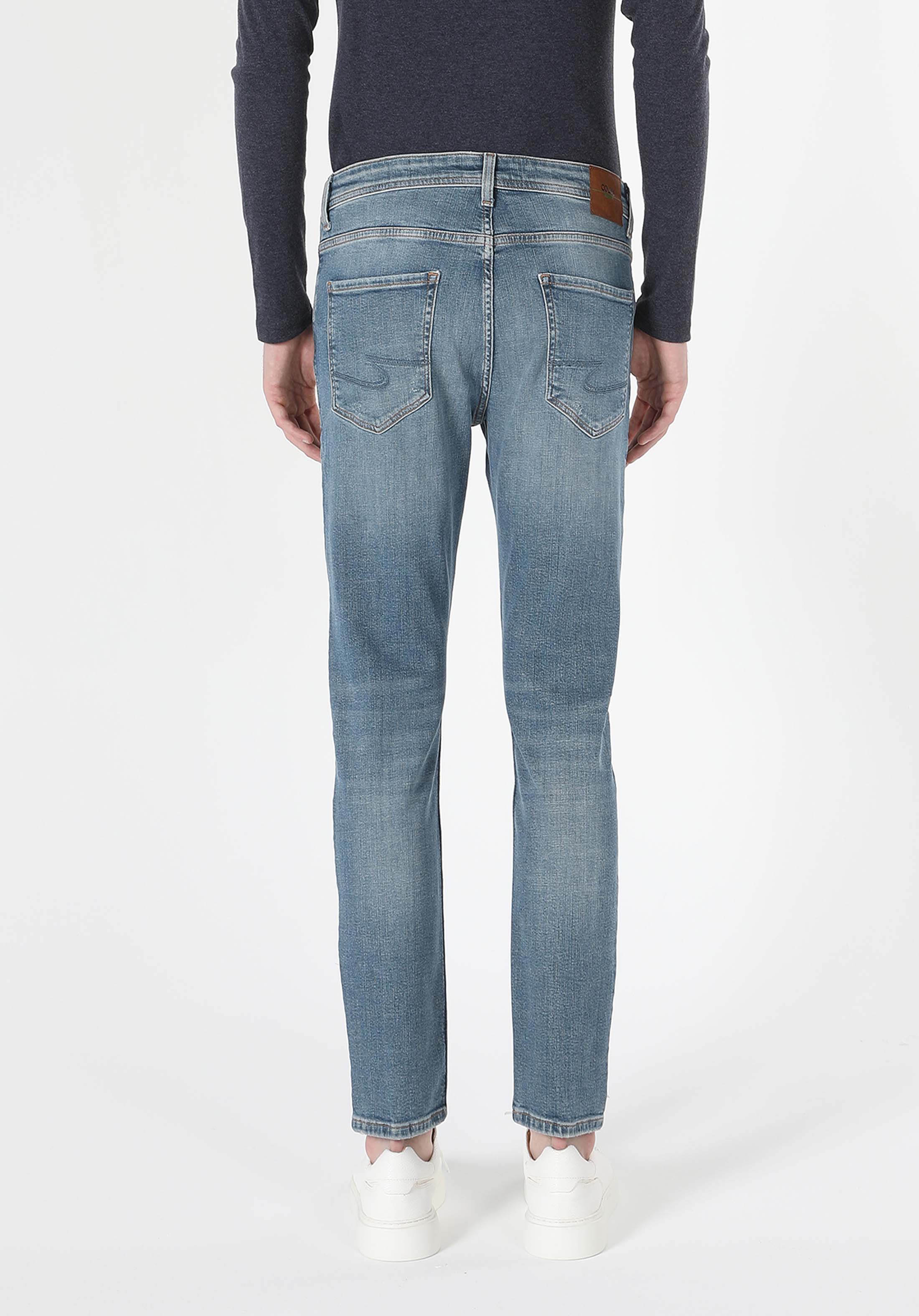 Skinny Fit Yüksel Bel Dar Paça Erkek İndigo Jean Pantolon