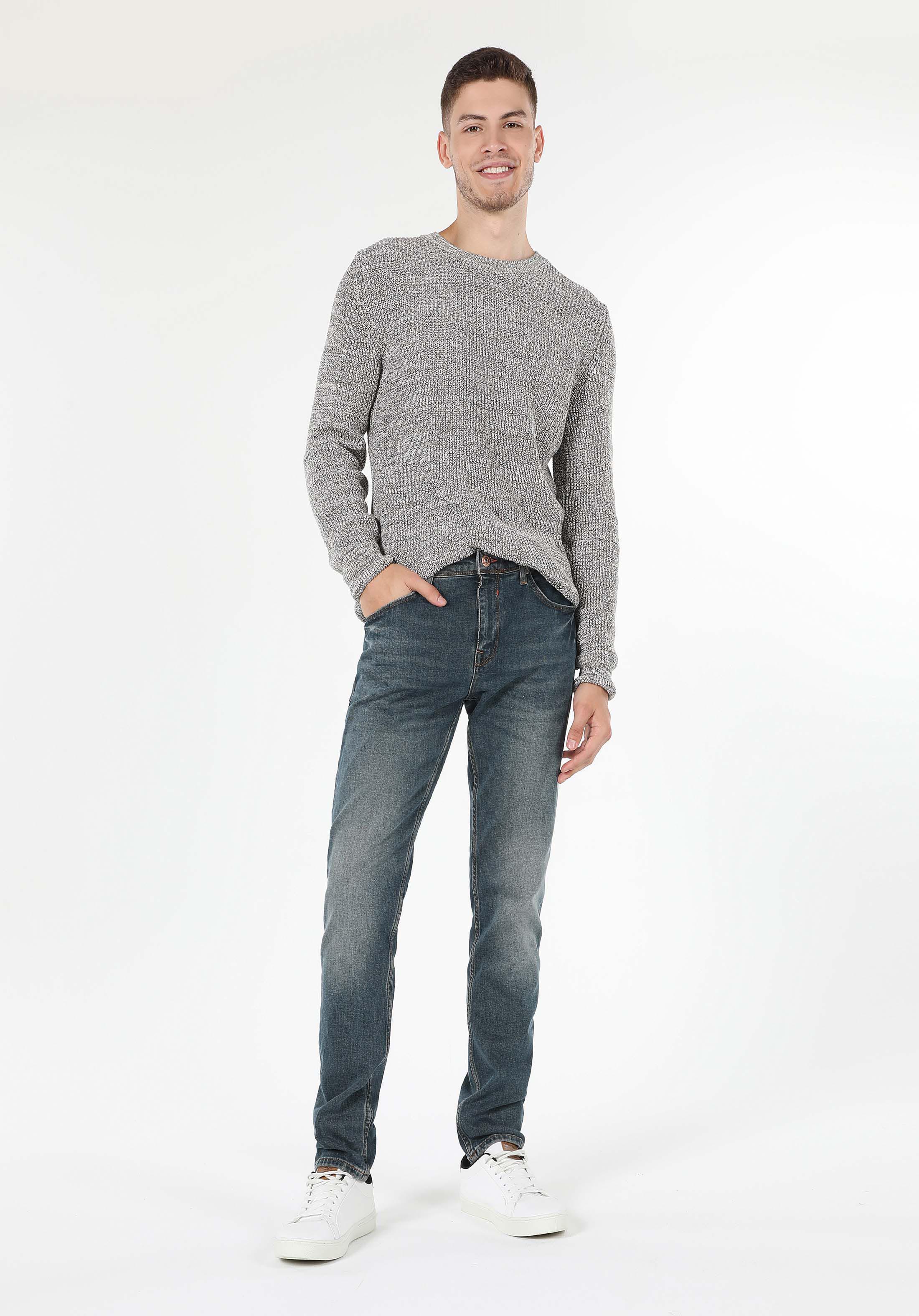 Slim Fit Düşük Bel Dar Paça Erkek Denim Jean Pantolon