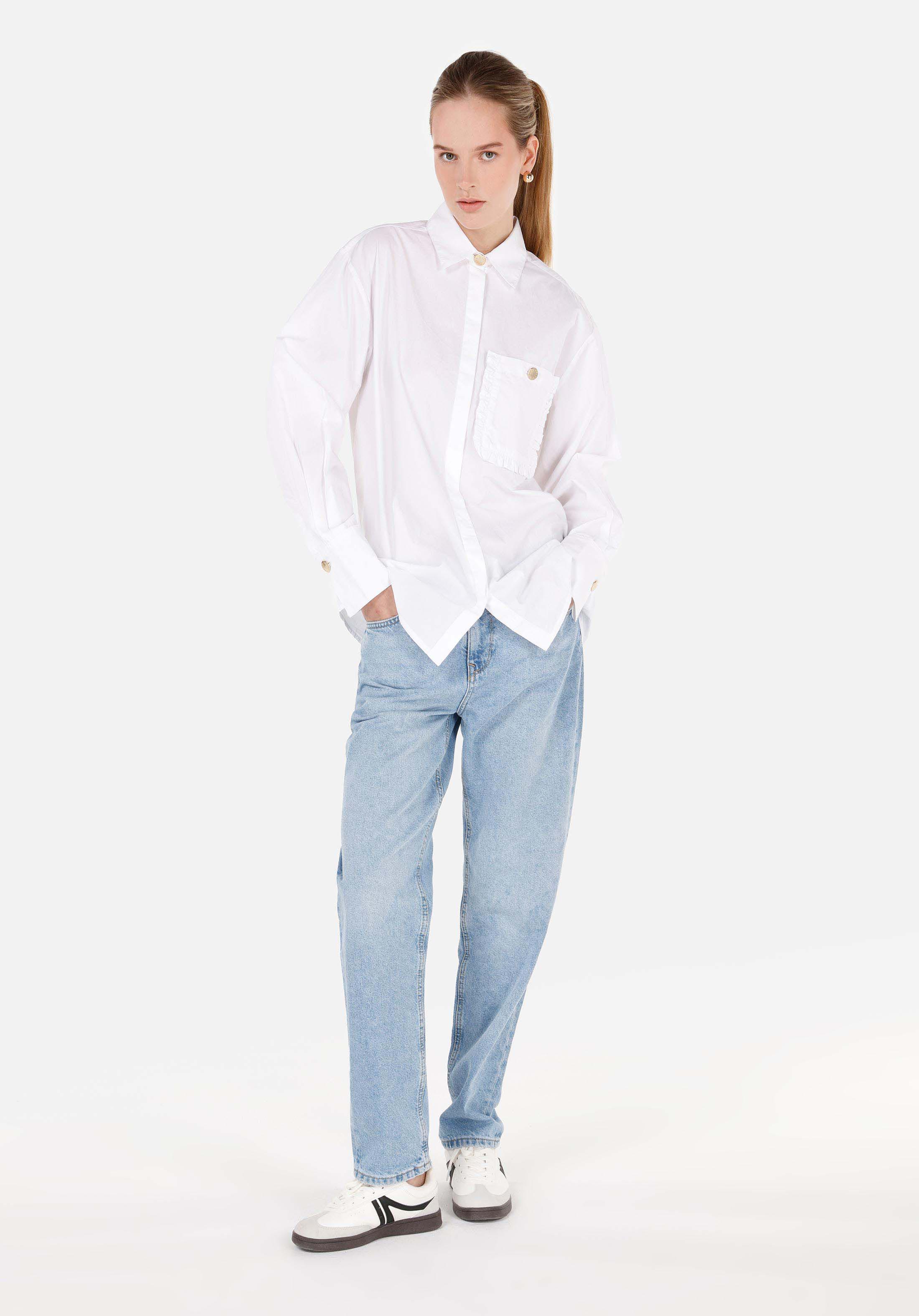 Relax Fit Shirt Neck  Kadın Beyaz Uzun Kol Gömlek