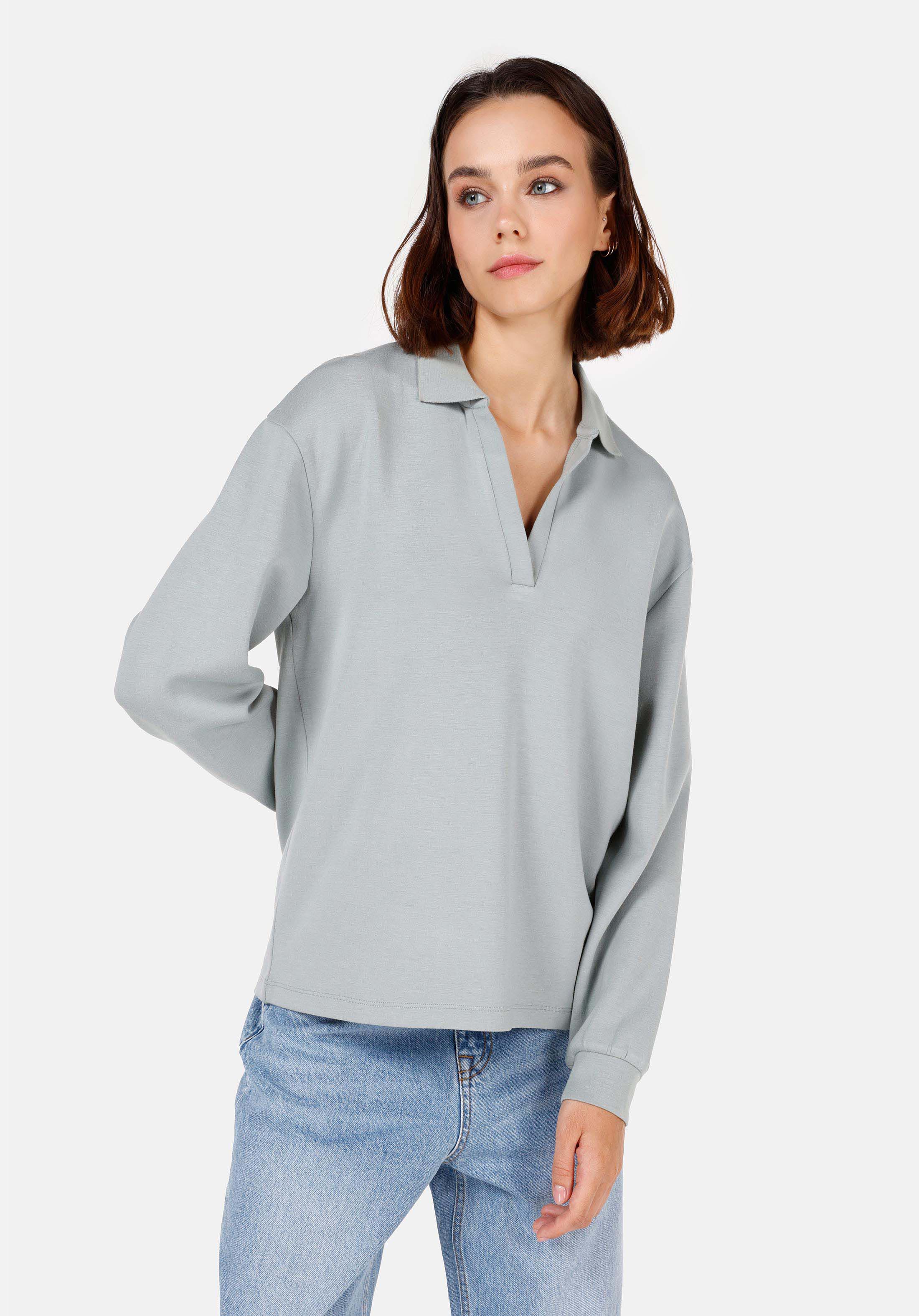 Regular Fit Polo Yaka  Kadın Yeşil Uzun Kol Tişört