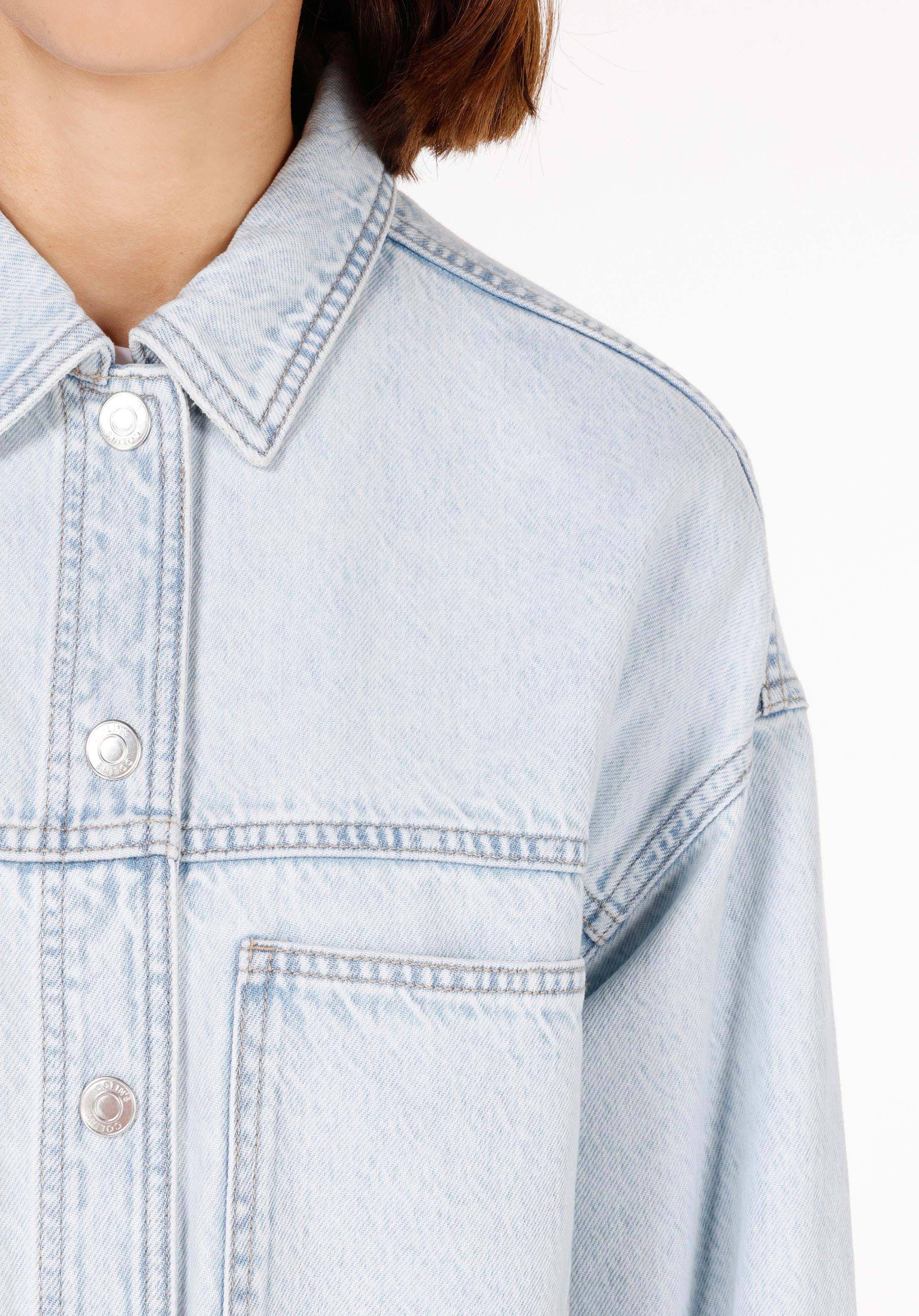 Oversize Fit Klasik Yaka  Kadın Mavi Uzun Kol Gömlek