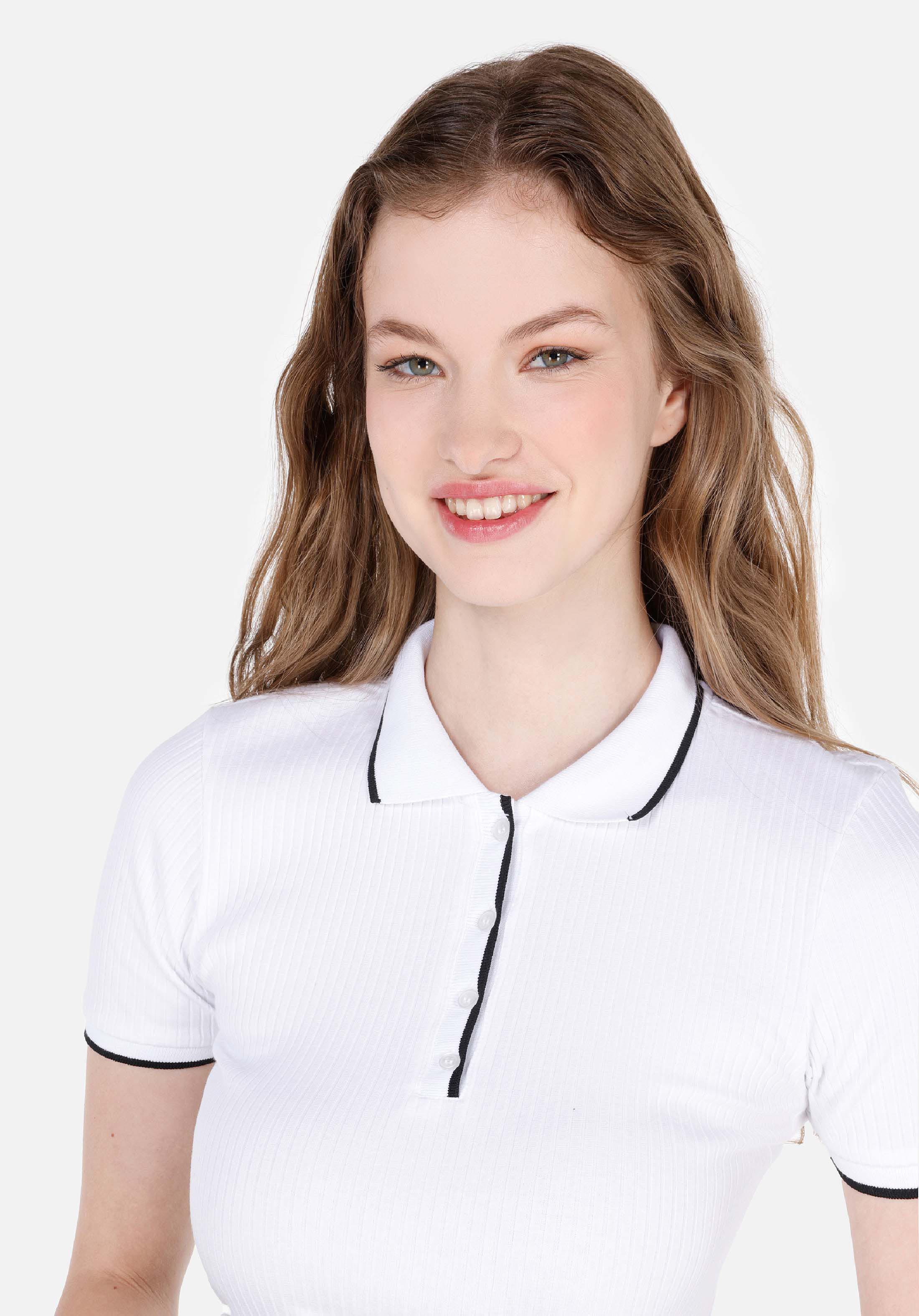 Slim Fit Polo Yaka Düz Kadın Beyaz Kısa Kol Tişört
