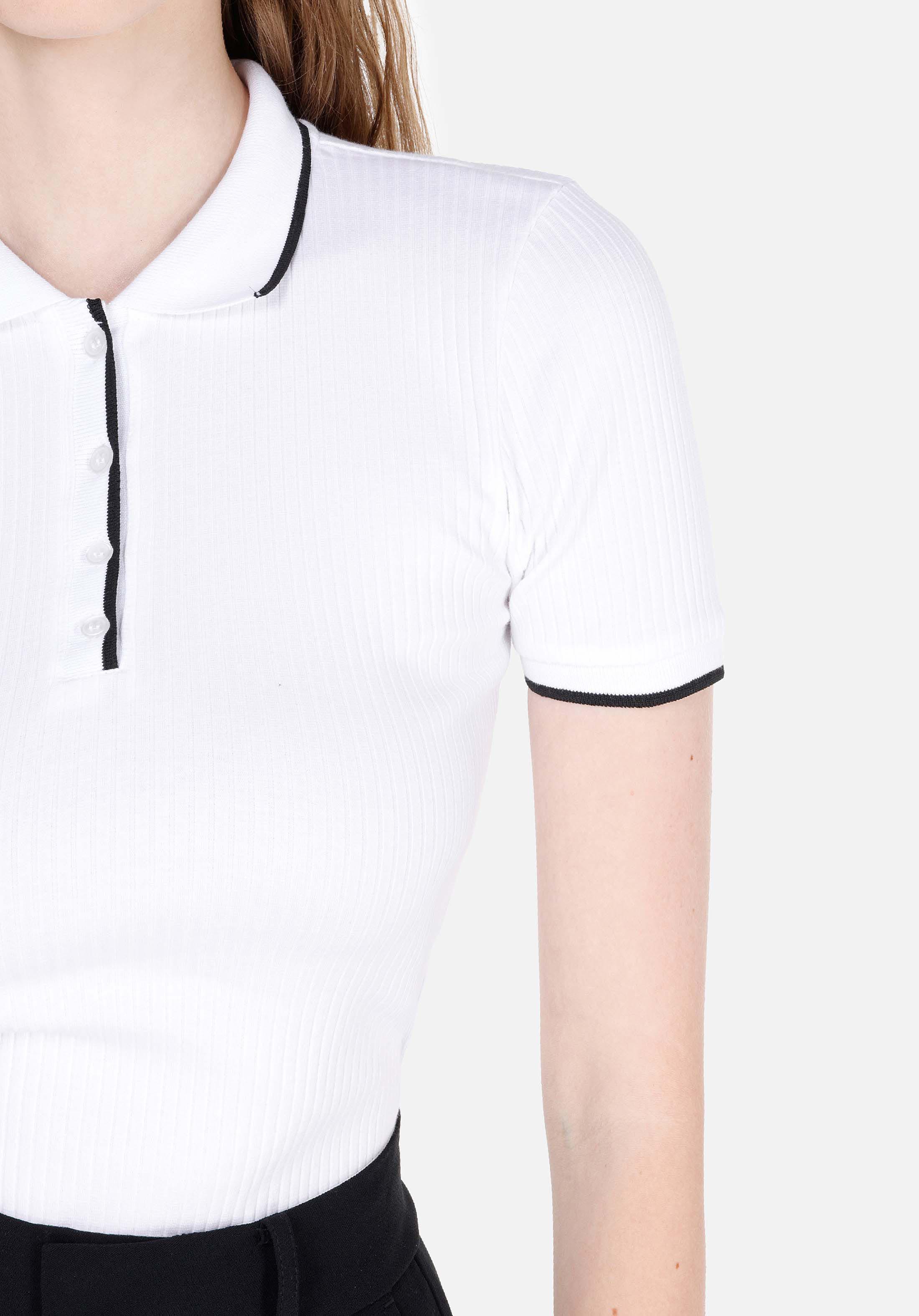 Slim Fit Polo Yaka Düz Kadın Beyaz Kısa Kol Tişört