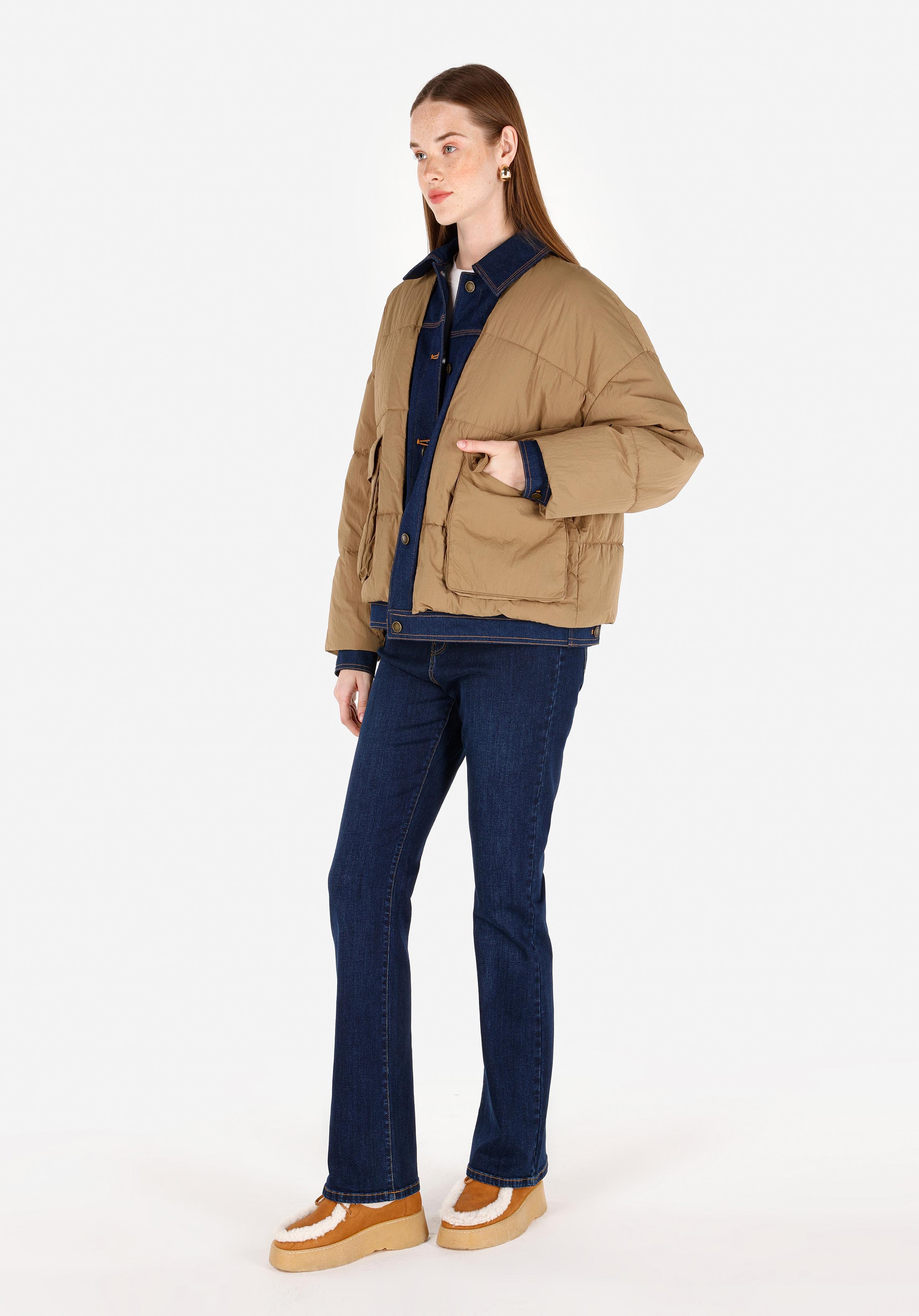 Regular Fit Shirt Neck    Kadın  Mont