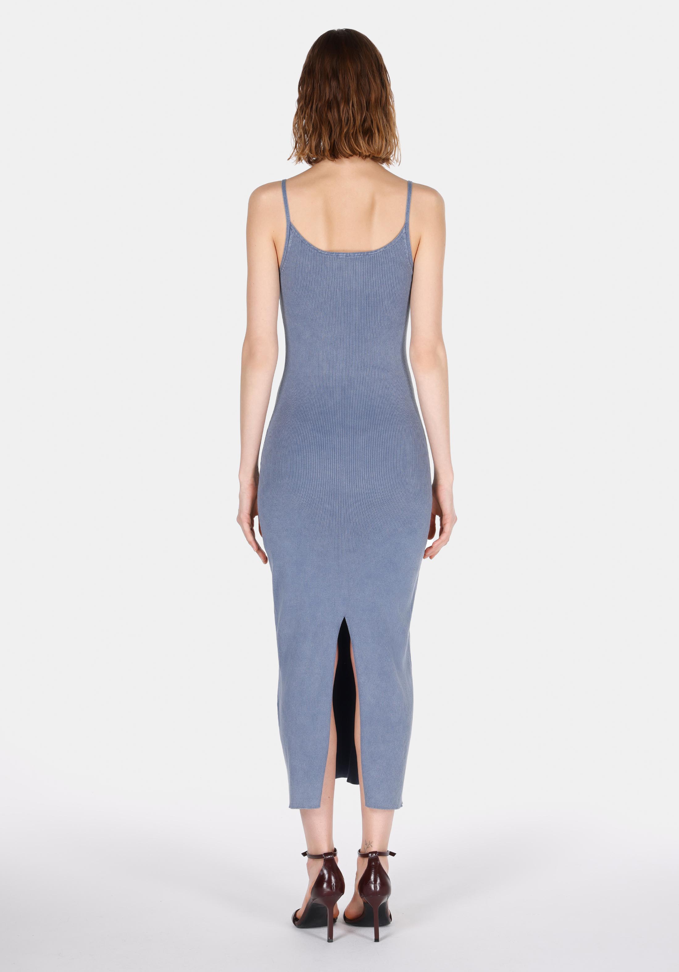 Slim Fit Düz Kadın Mavi Askılı Elbise