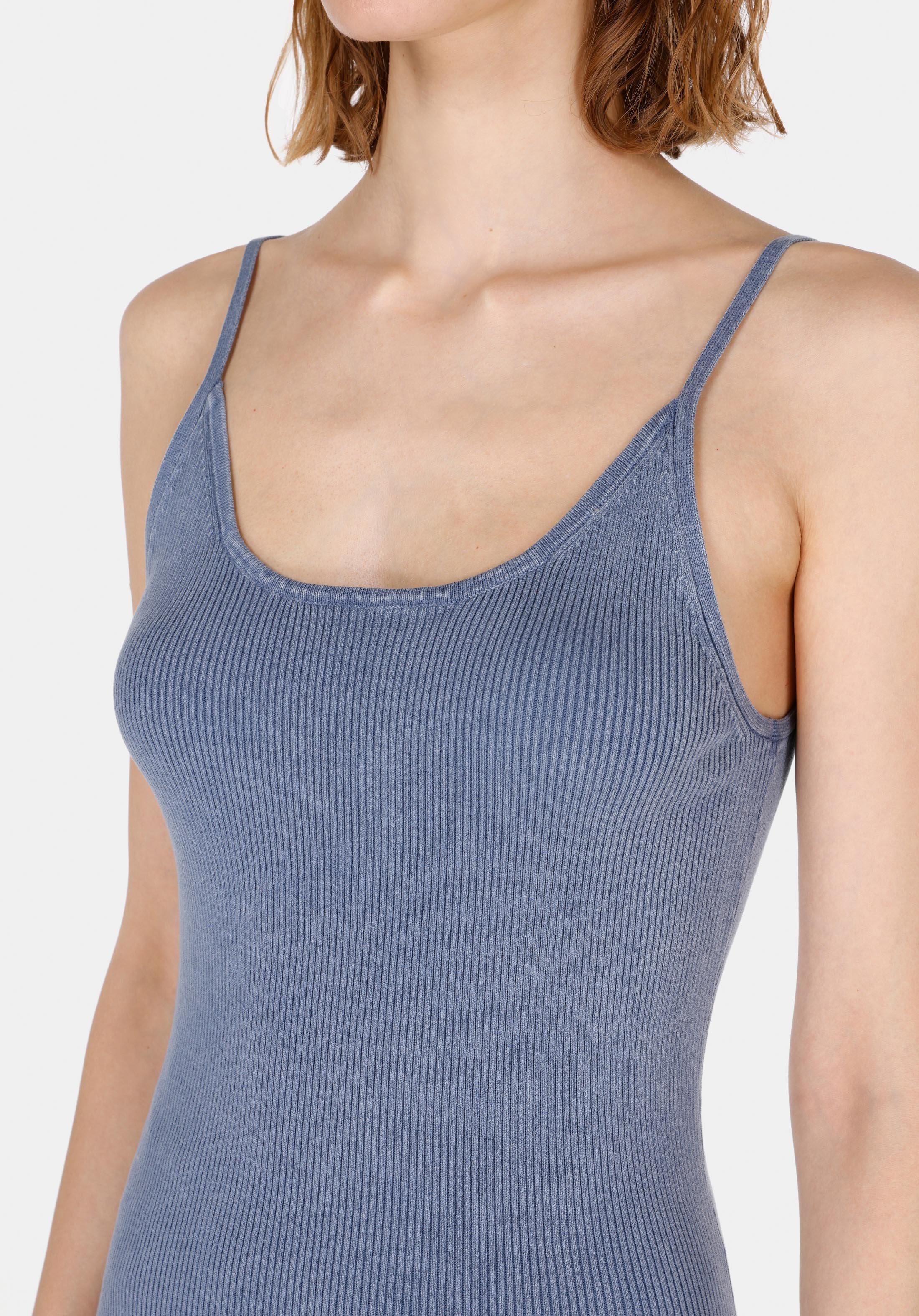 Slim Fit Düz Kadın Mavi Askılı Elbise