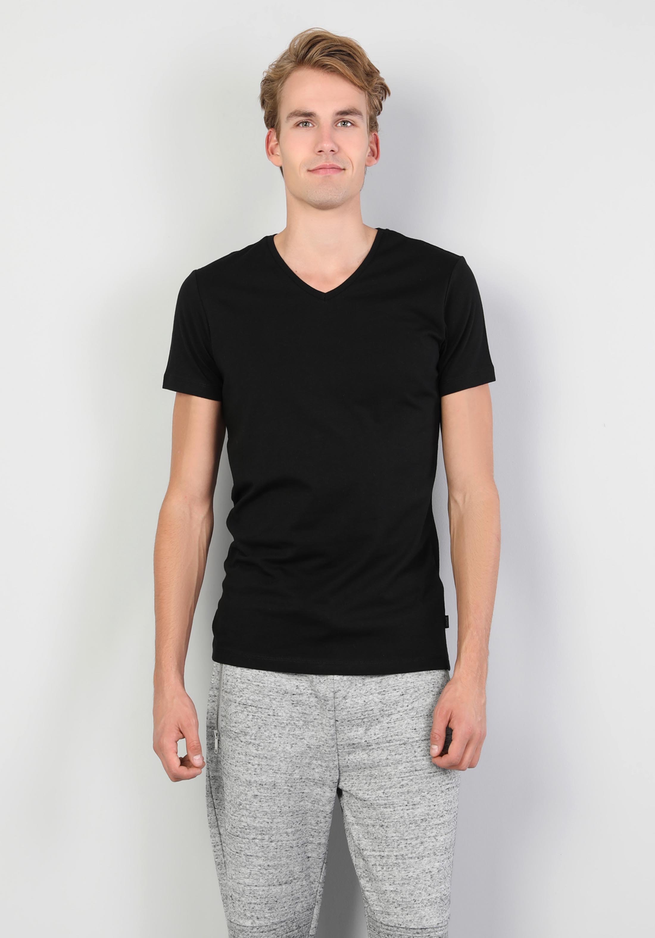Slim Fit V Yaka  Erkek Siyah Kısa Kol Tişört Cltktmtsh0212440