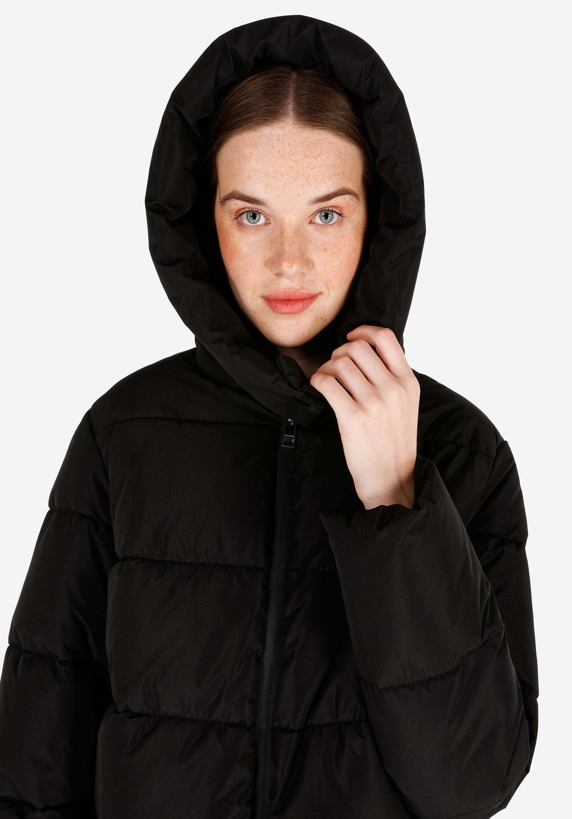 Regular Fit Kapüşonlu Fermuarlı Astarlı  Kadın Siyah Mont