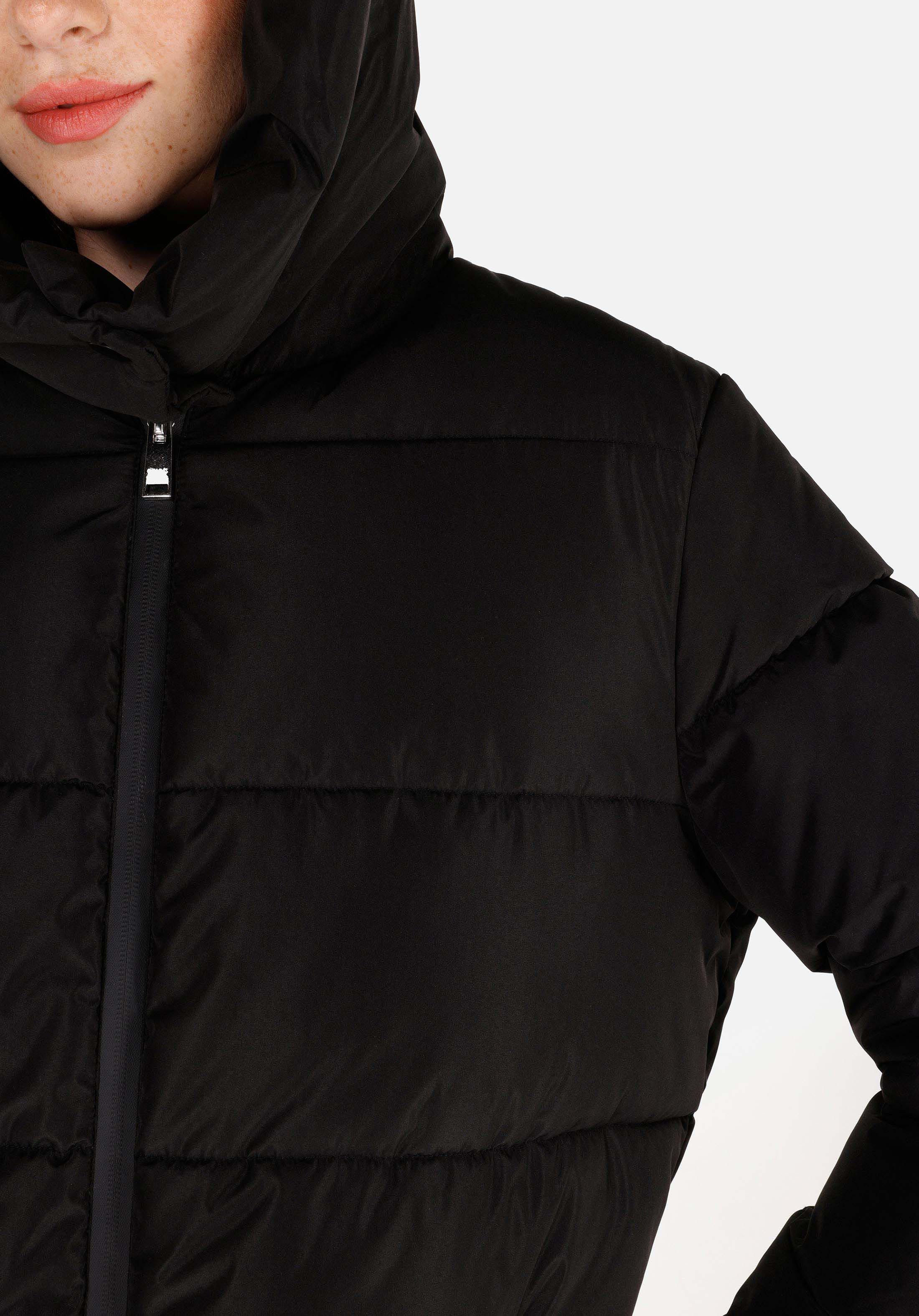 Regular Fit Kapüşonlu Fermuarlı Astarlı  Kadın Siyah Mont