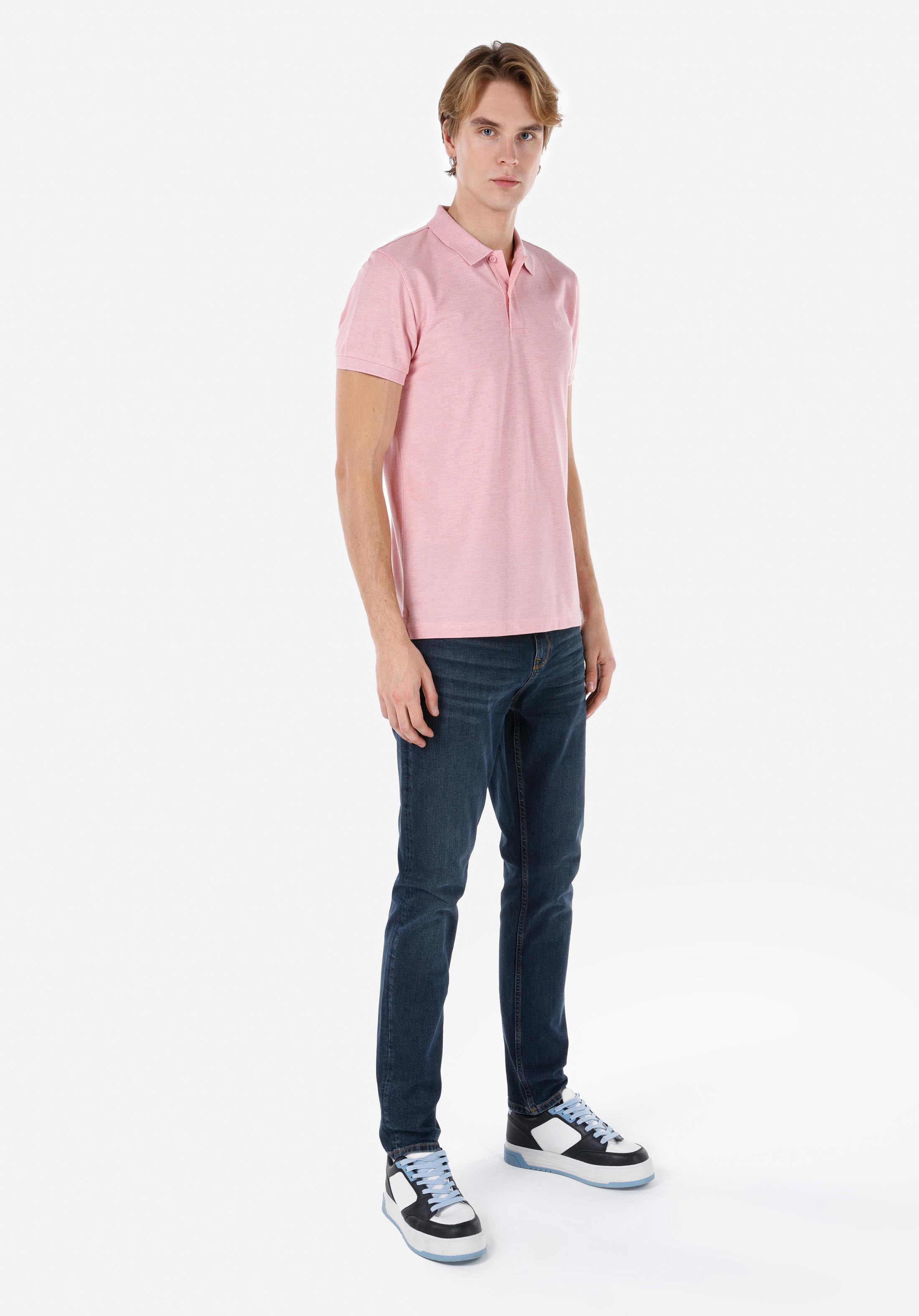 Classic Fit Polo Yaka Düz Erkek Pembe Kısa Kol Tişört