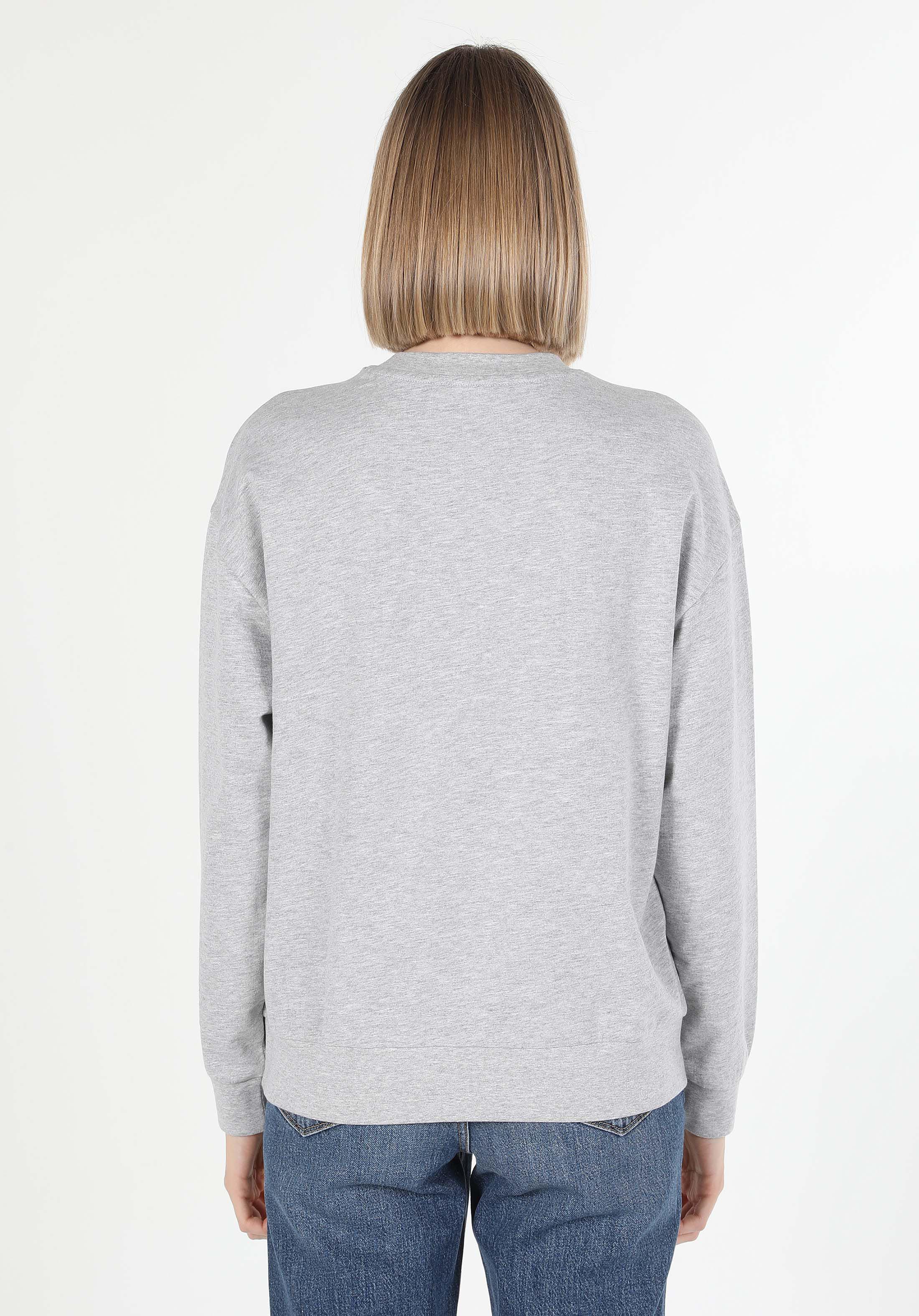 Regular Fit Yuvarlak Yaka Baskılı Kadın Gri Sweatshirt
