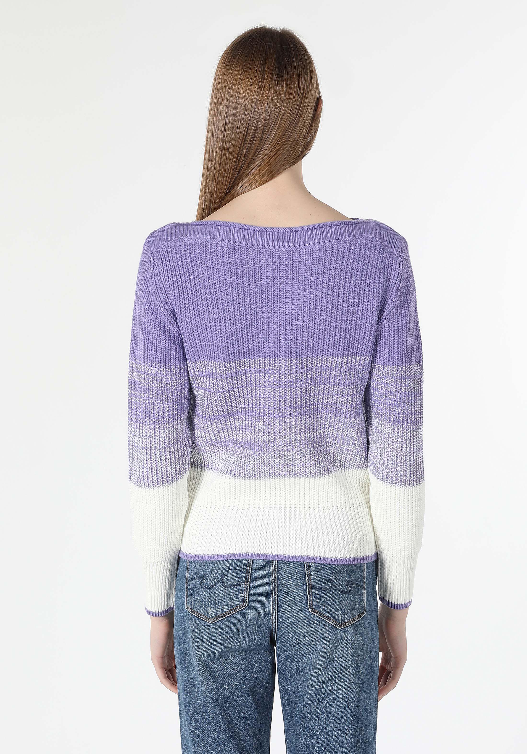 Regular Fit Kayık Yaka Düz Kadın Mor Kazak