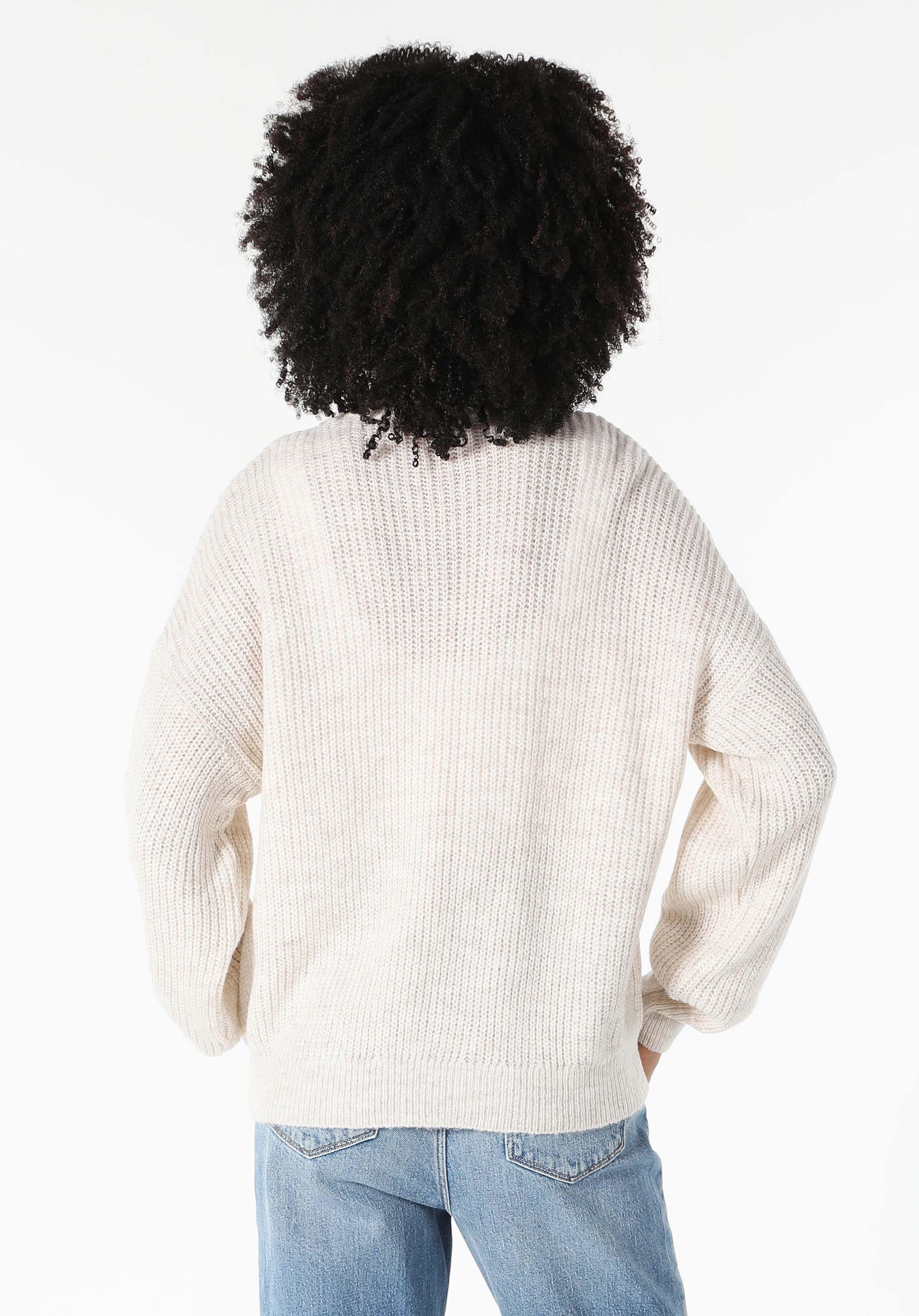 Regular Fit Dik Yaka Düz Kadın Bej Kazak